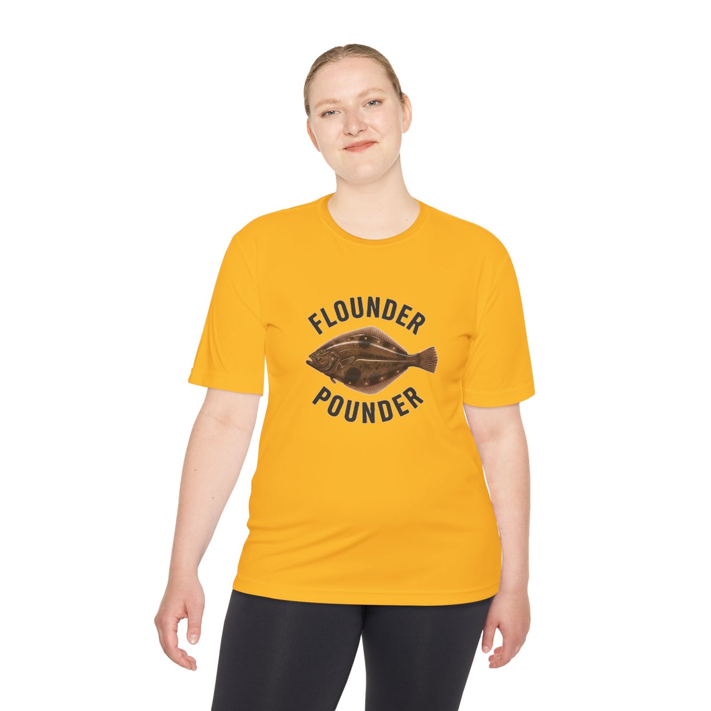 Flounder Pounder Tee - Unisex Moisture Wicking Shirt for Fishing Lovers, Casual Wear, Outdoors, Fun Gift