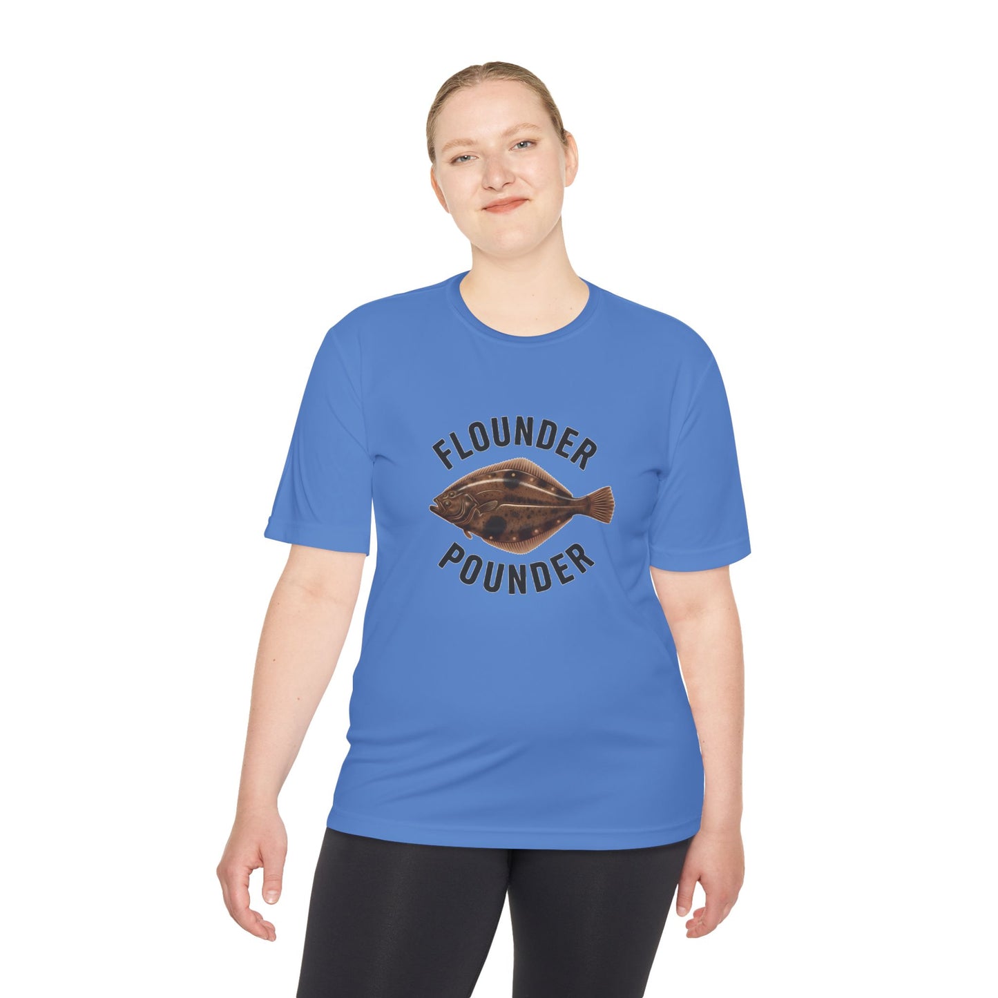 Flounder Pounder Tee - Unisex Moisture Wicking Shirt for Fishing Lovers, Casual Wear, Outdoors, Fun Gift