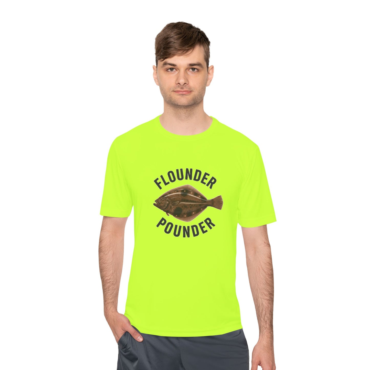 Flounder Pounder Tee - Unisex Moisture Wicking Shirt for Fishing Lovers, Casual Wear, Outdoors, Fun Gift