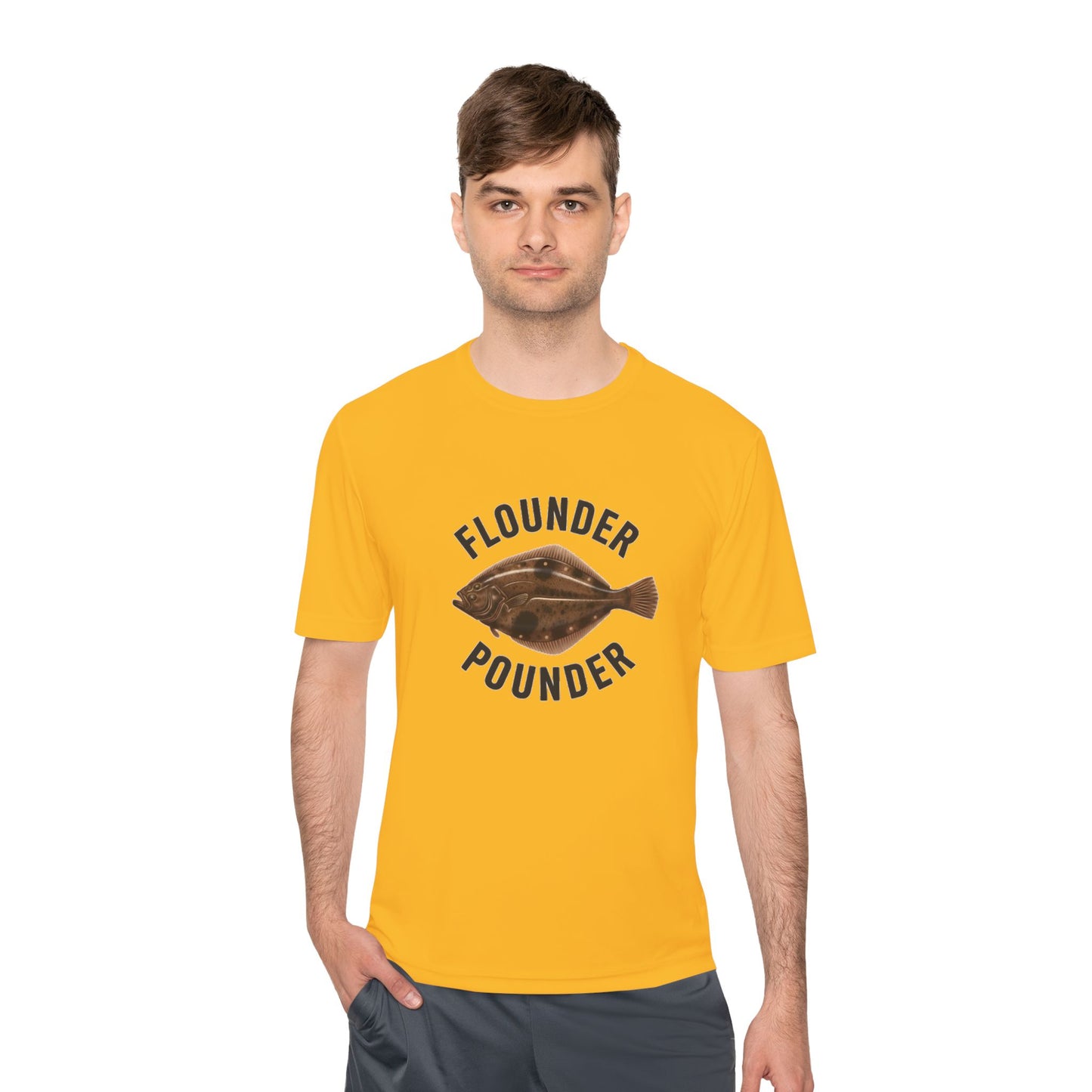 Flounder Pounder Tee - Unisex Moisture Wicking Shirt for Fishing Lovers, Casual Wear, Outdoors, Fun Gift