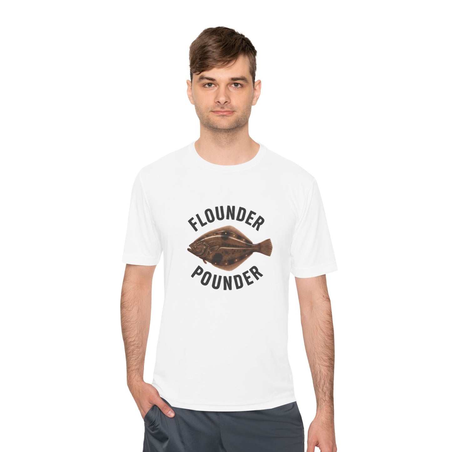 Flounder Pounder Tee - Unisex Moisture Wicking Shirt for Fishing Lovers, Casual Wear, Outdoors, Fun Gift