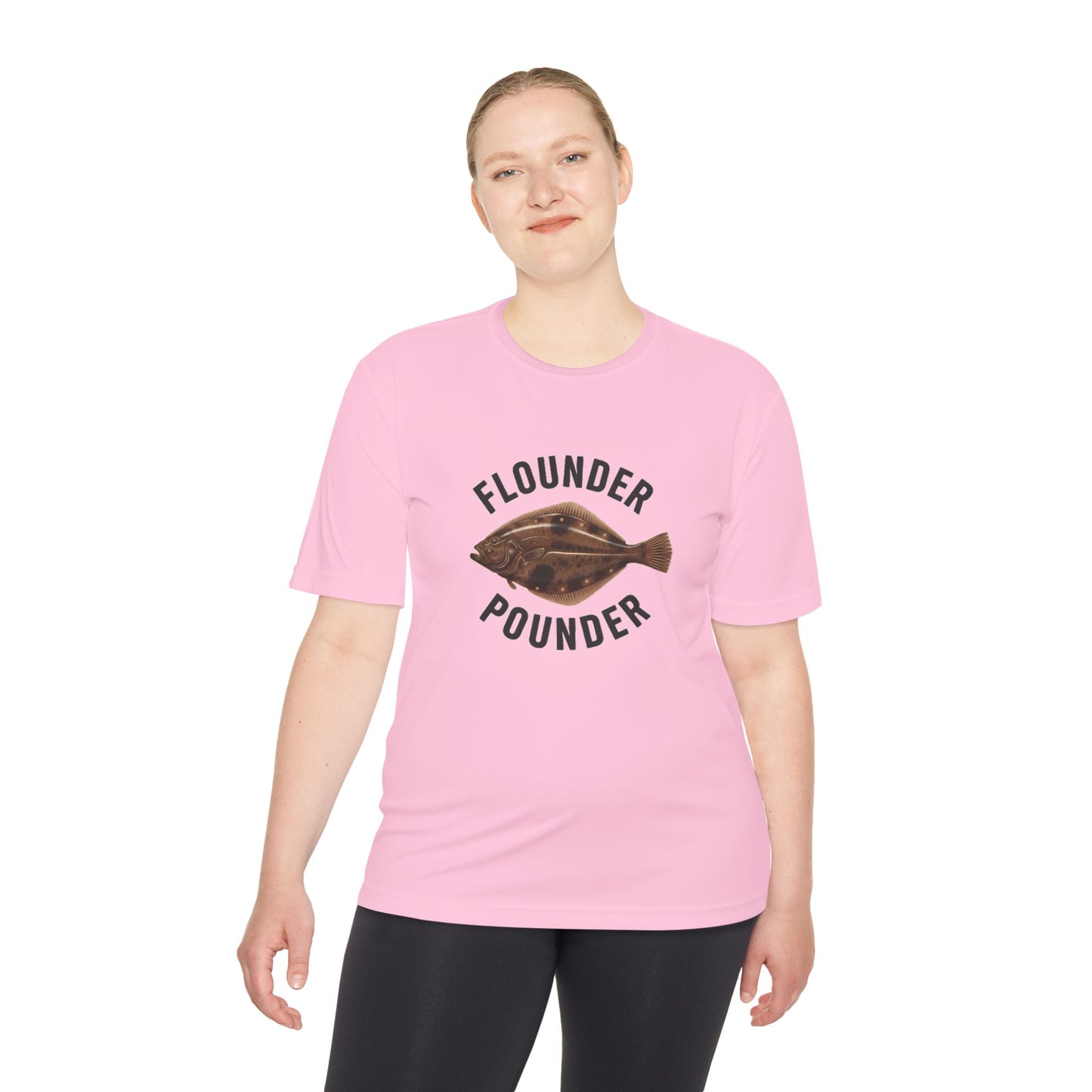 Flounder Pounder Tee - Unisex Moisture Wicking Shirt for Fishing Lovers, Casual Wear, Outdoors, Fun Gift