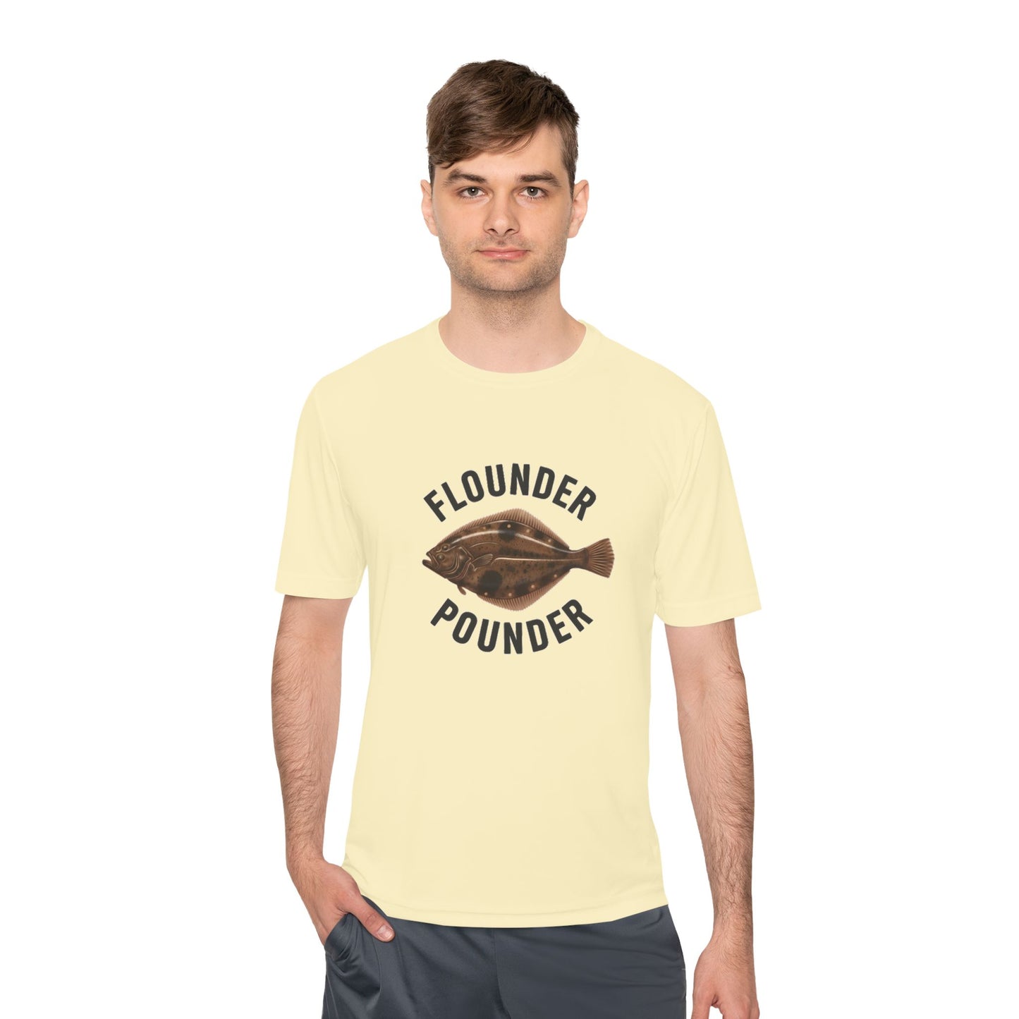 Flounder Pounder Tee - Unisex Moisture Wicking Shirt for Fishing Lovers, Casual Wear, Outdoors, Fun Gift