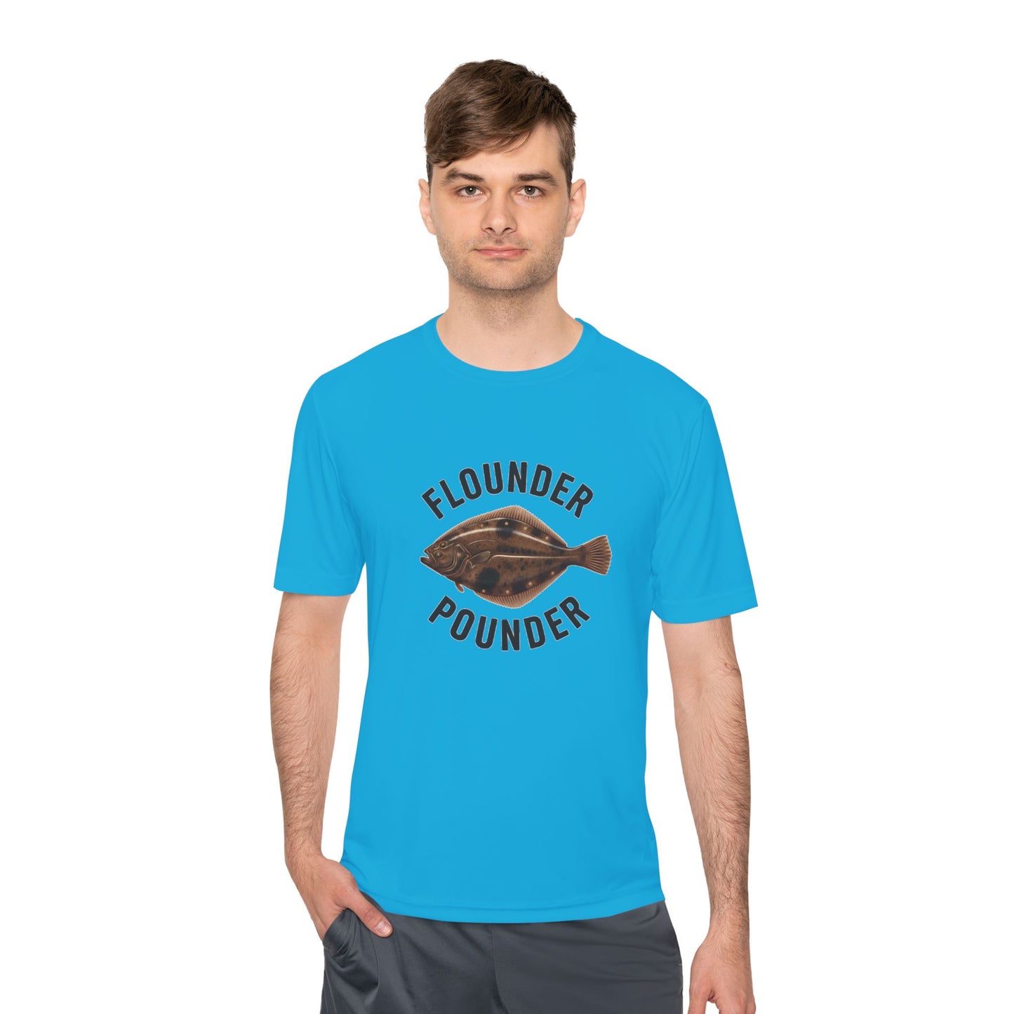 Flounder Pounder Tee - Unisex Moisture Wicking Shirt for Fishing Lovers, Casual Wear, Outdoors, Fun Gift