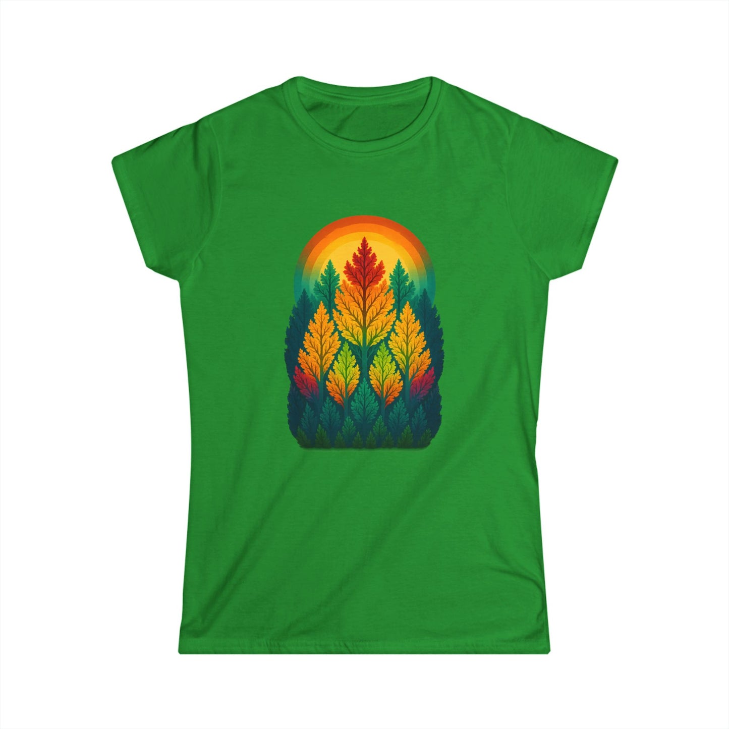 Nature-Inspired Women's Softstyle Tee with Fractal Forest Design, Eco-Friendly Fashion, Perfect for Nature Lovers, Casual Wear, Gift for Her