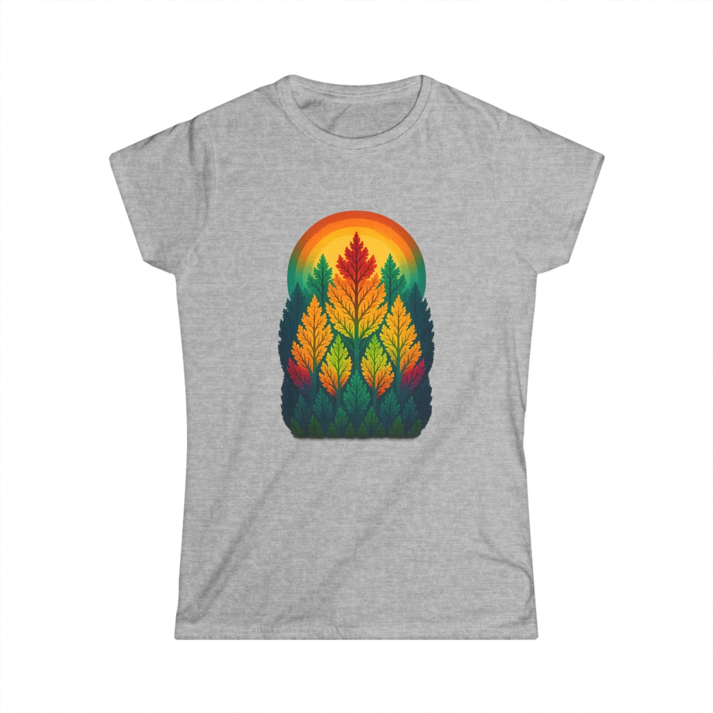 Nature-Inspired Women's Softstyle Tee with Fractal Forest Design, Eco-Friendly Fashion, Perfect for Nature Lovers, Casual Wear, Gift for Her