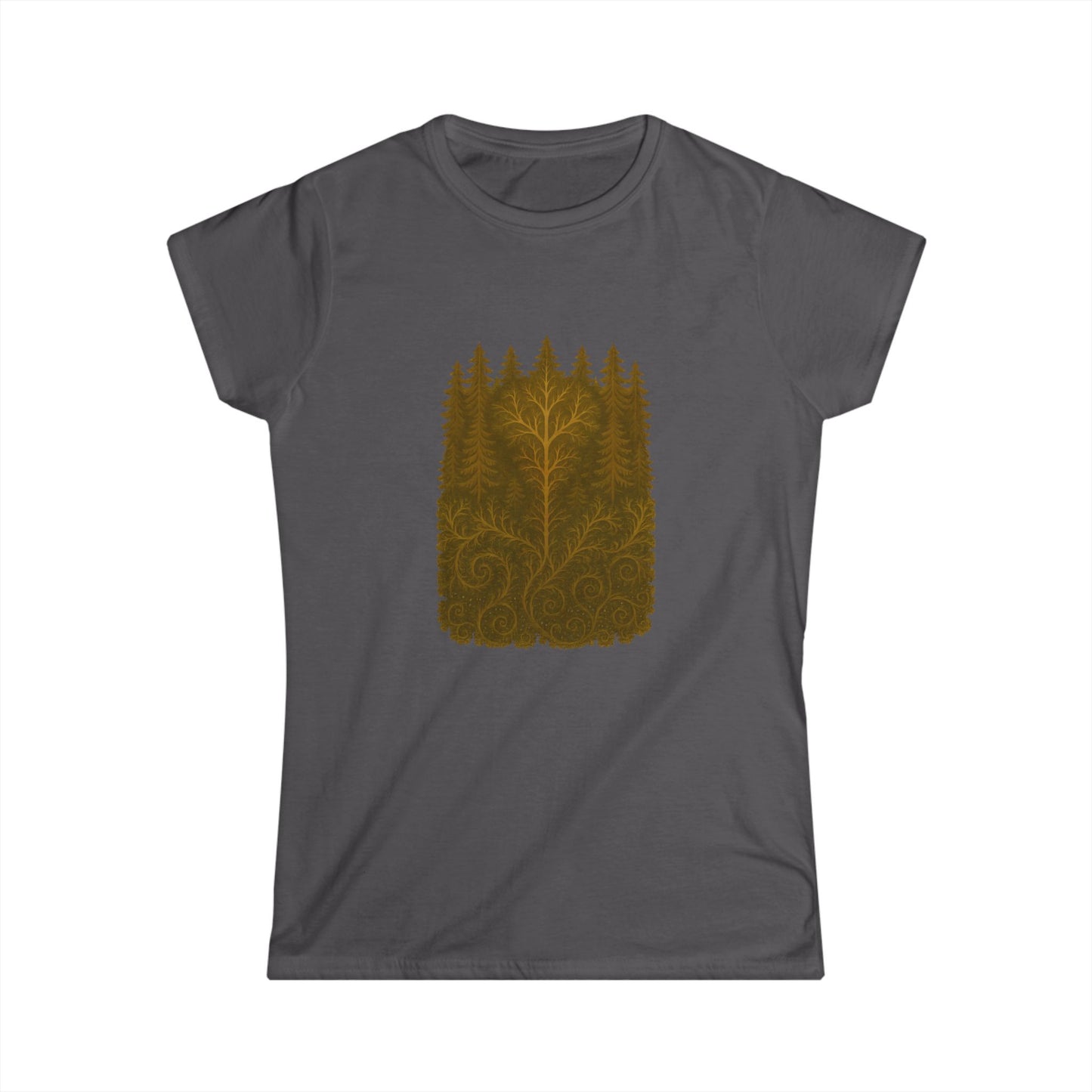 Nature-Inspired Women's Softstyle Tee with Fractal Forest Design, Eco-Friendly Fashion, Perfect for Nature Lovers, Casual Wear, Gift for Her