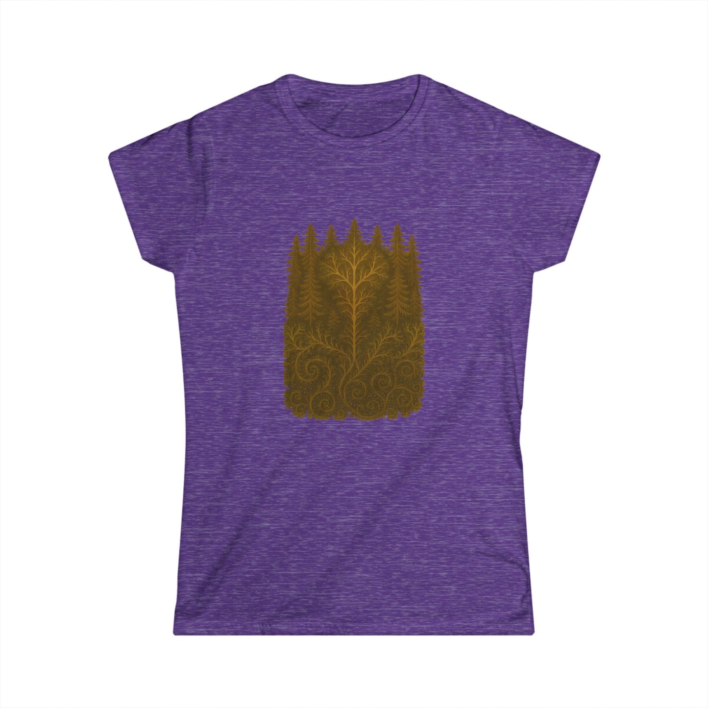 Nature-Inspired Women's Softstyle Tee with Fractal Forest Design, Eco-Friendly Fashion, Perfect for Nature Lovers, Casual Wear, Gift for Her