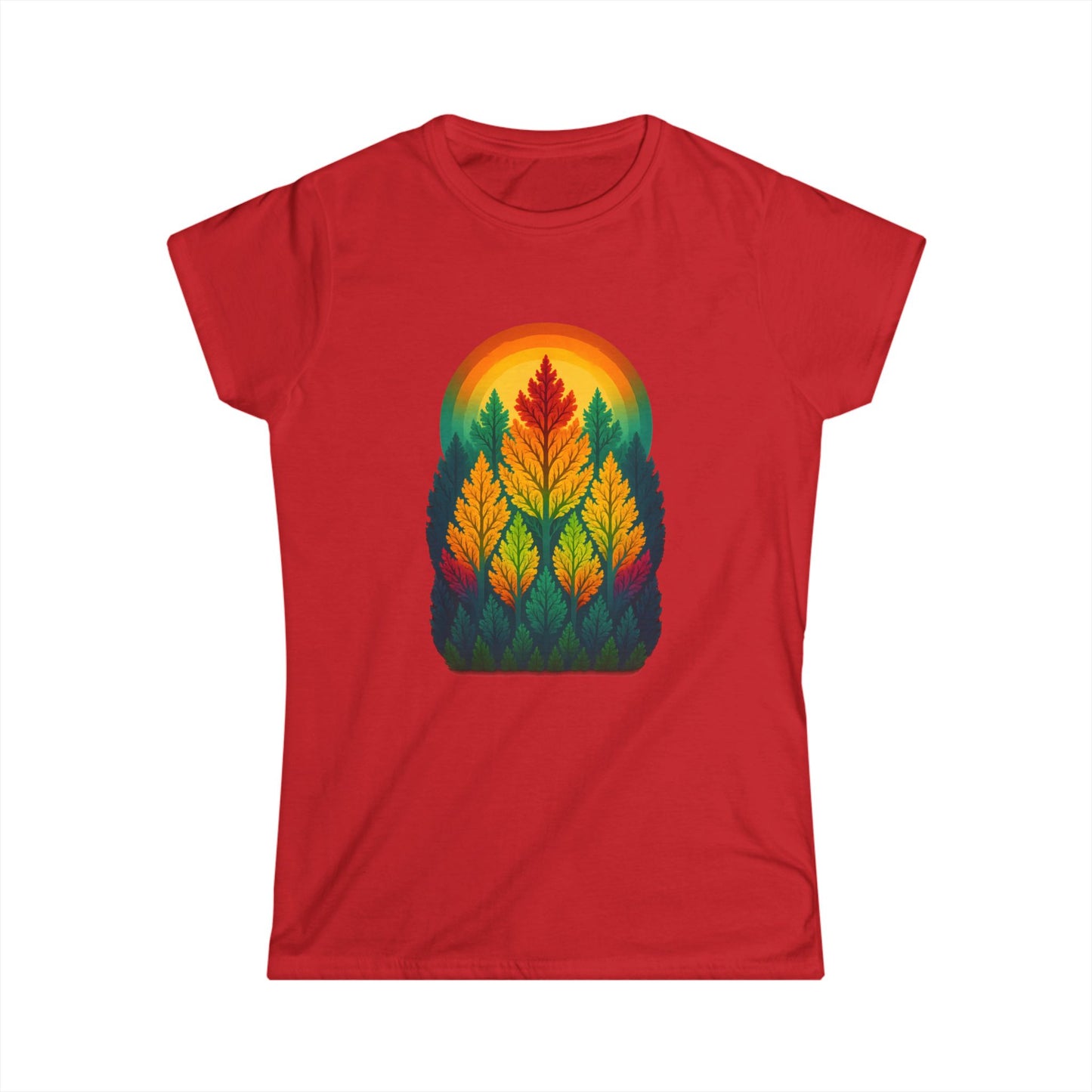Nature-Inspired Women's Softstyle Tee with Fractal Forest Design, Eco-Friendly Fashion, Perfect for Nature Lovers, Casual Wear, Gift for Her