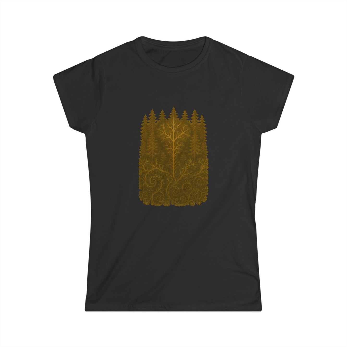 Nature-Inspired Women's Softstyle Tee with Fractal Forest Design, Eco-Friendly Fashion, Perfect for Nature Lovers, Casual Wear, Gift for Her