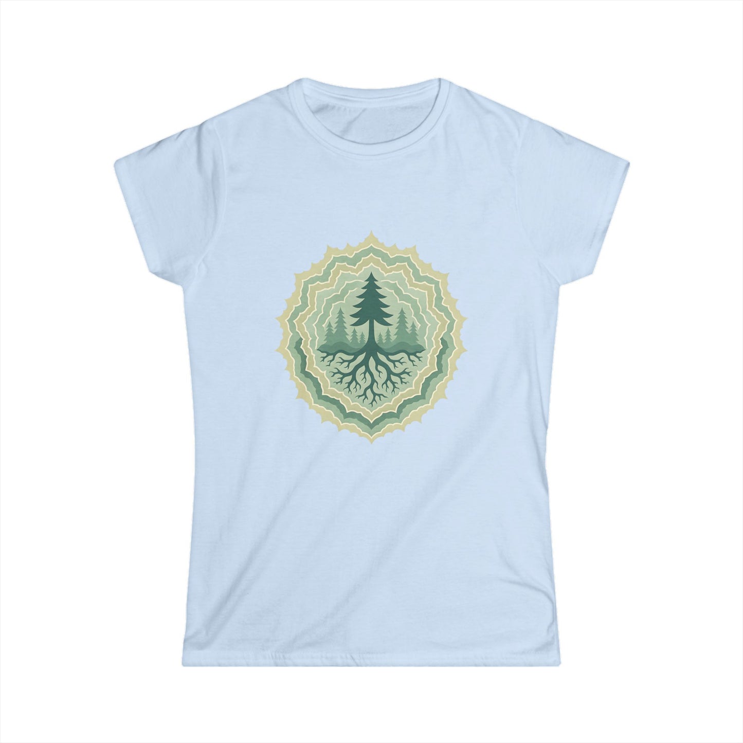 Nature-Inspired Women's Softstyle Tee with Custom and Unique Fractal Forest Design, Eco-Friendly Fashion, Perfect for Nature Lovers, Casual Wear, Gift for Her