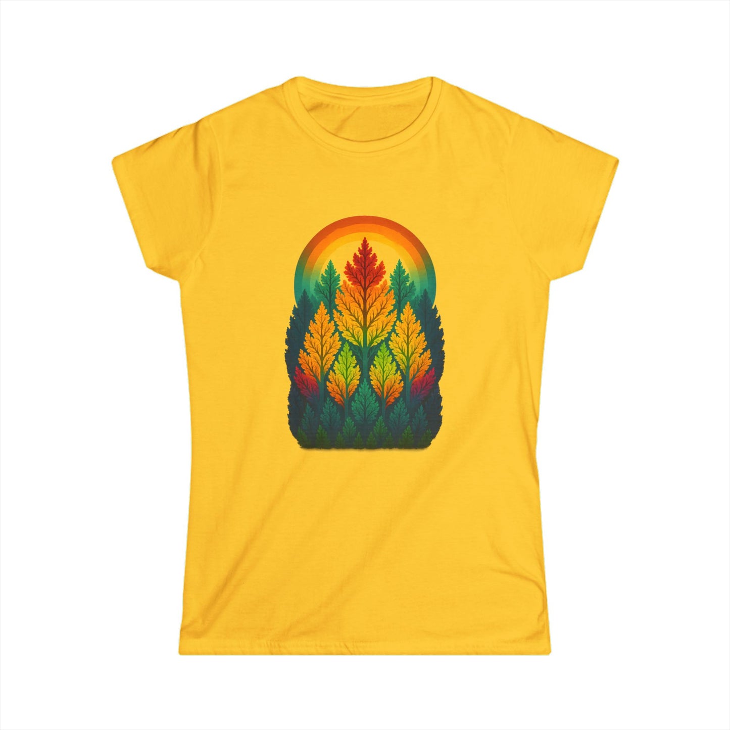 Nature-Inspired Women's Softstyle Tee with Fractal Forest Design, Eco-Friendly Fashion, Perfect for Nature Lovers, Casual Wear, Gift for Her