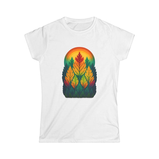 Nature-Inspired Women's Softstyle Tee with Fractal Forest Design, Eco-Friendly Fashion, Perfect for Nature Lovers, Casual Wear, Gift for Her