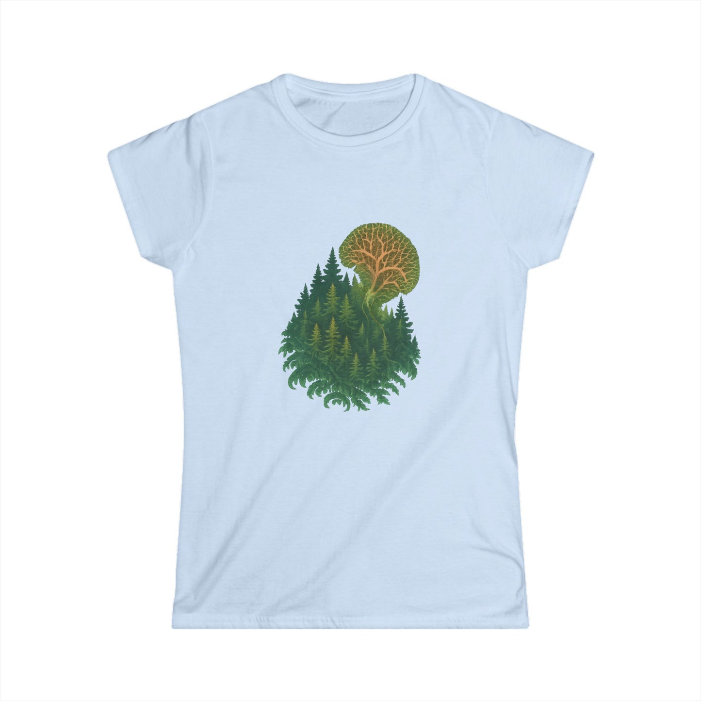 Nature-Inspired Women's Softstyle Tee with Fractal Forest Design, Eco-Friendly Fashion, Perfect for Nature Lovers, Casual Wear, Gift for Her
