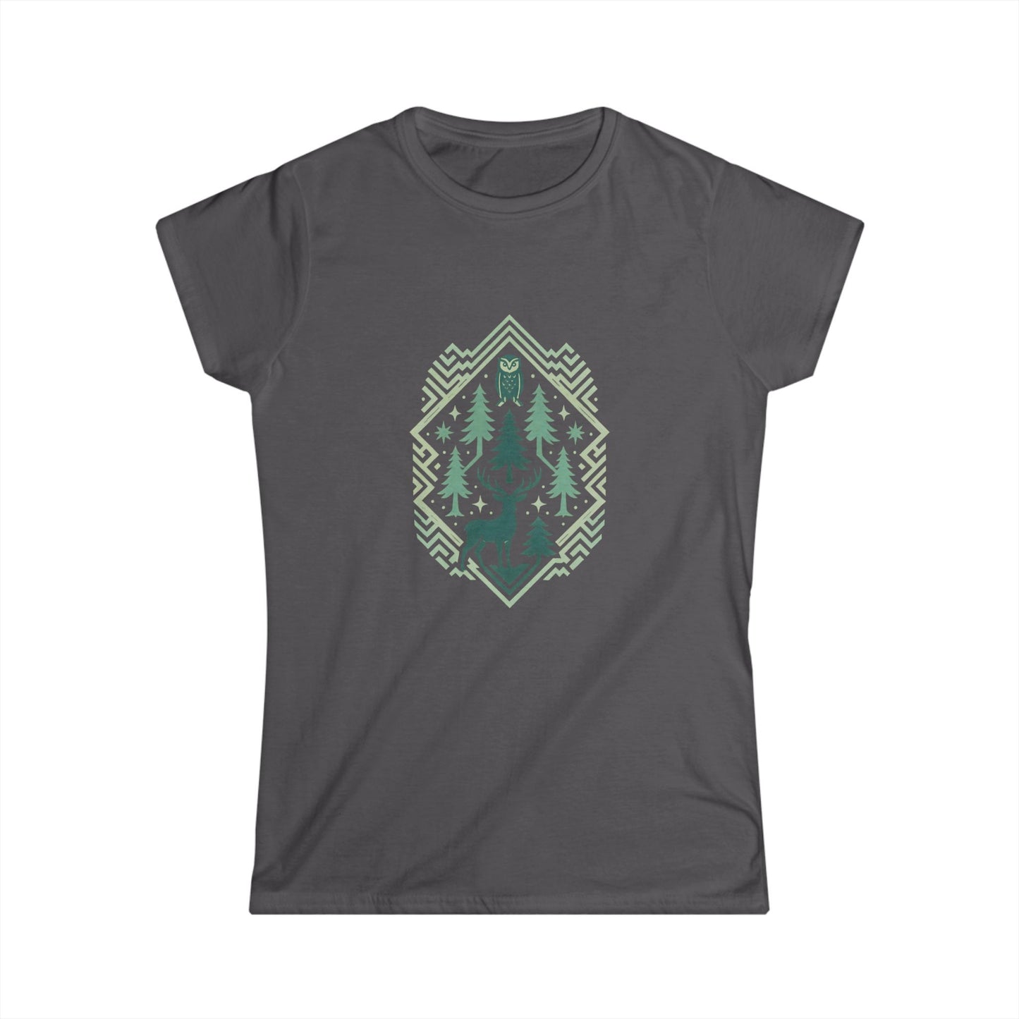 Nature-Inspired Women's Softstyle Tee with Fractal Forest Design, Eco-Friendly Fashion, Perfect for Nature Lovers, Casual Wear, Gift for Her