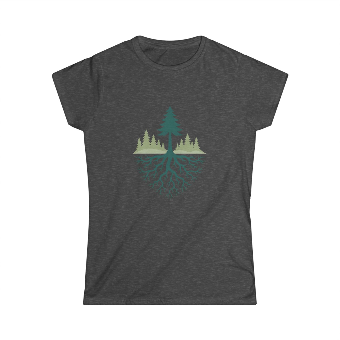 Nature-Inspired Women's Softstyle Tee with Fractal Forest Design, Eco-Friendly Fashion, Perfect for Nature Lovers, Casual Wear, Gift for Her