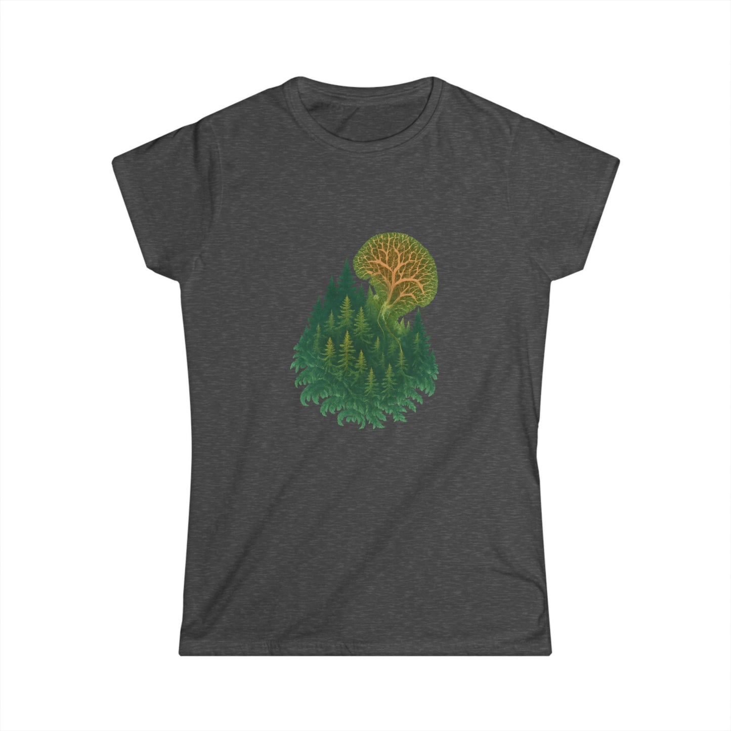 Nature-Inspired Women's Softstyle Tee with Fractal Forest Design, Eco-Friendly Fashion, Perfect for Nature Lovers, Casual Wear, Gift for Her