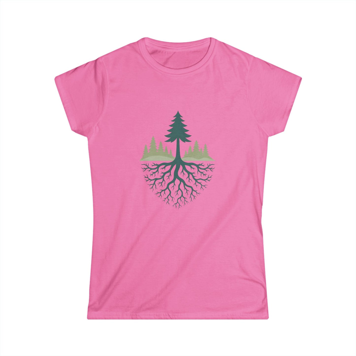 Nature-Inspired Women's Softstyle Tee with Fractal Forest Design, Eco-Friendly Fashion, Perfect for Nature Lovers, Casual Wear, Gift for Her