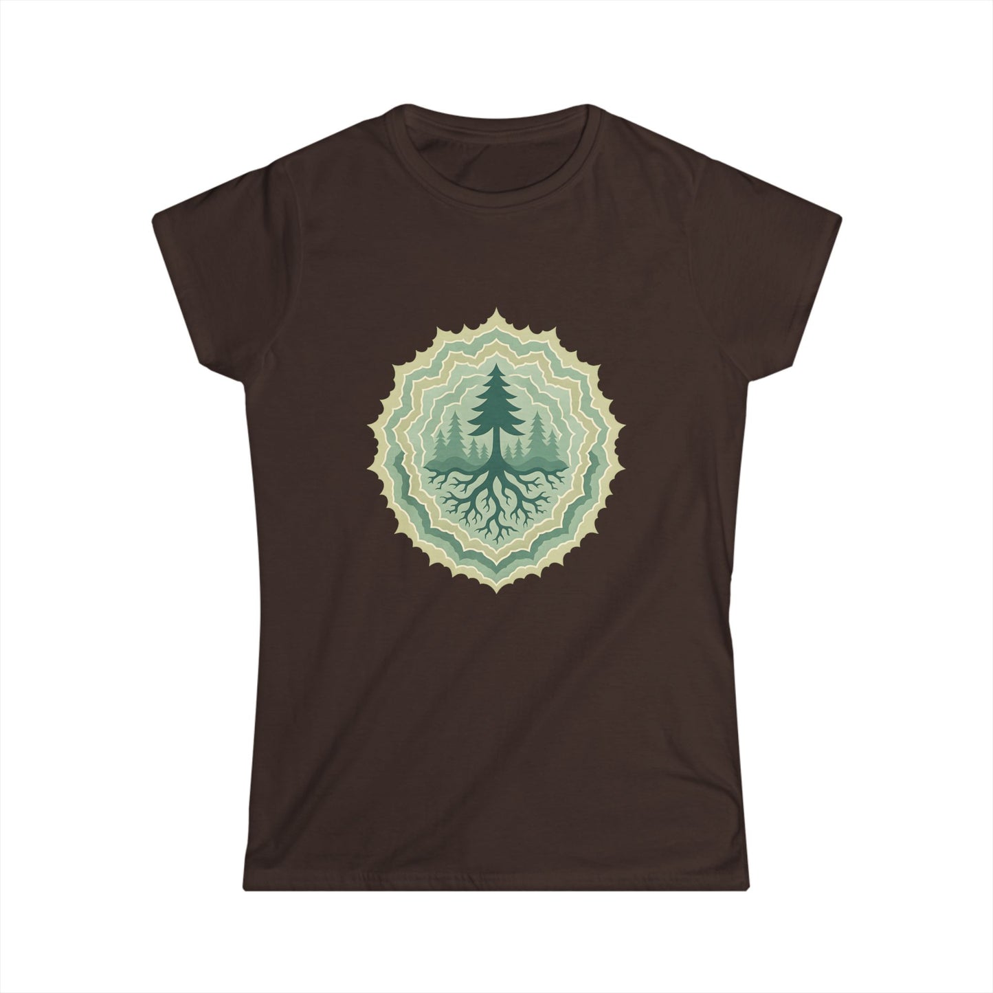 Nature-Inspired Women's Softstyle Tee with Custom and Unique Fractal Forest Design, Eco-Friendly Fashion, Perfect for Nature Lovers, Casual Wear, Gift for Her