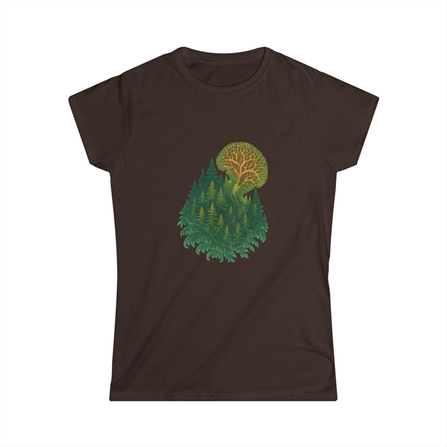 Nature-Inspired Women's Softstyle Tee with Fractal Forest Design, Eco-Friendly Fashion, Perfect for Nature Lovers, Casual Wear, Gift for Her