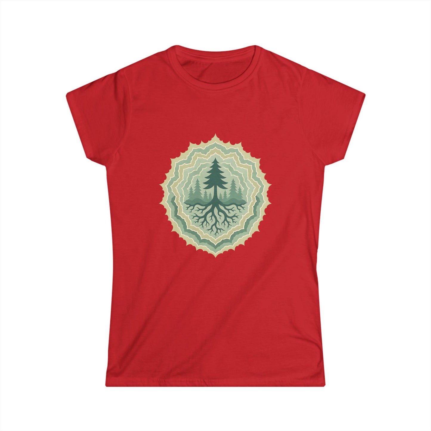 Nature-Inspired Women's Softstyle Tee with Custom and Unique Fractal Forest Design, Eco-Friendly Fashion, Perfect for Nature Lovers, Casual Wear, Gift for Her