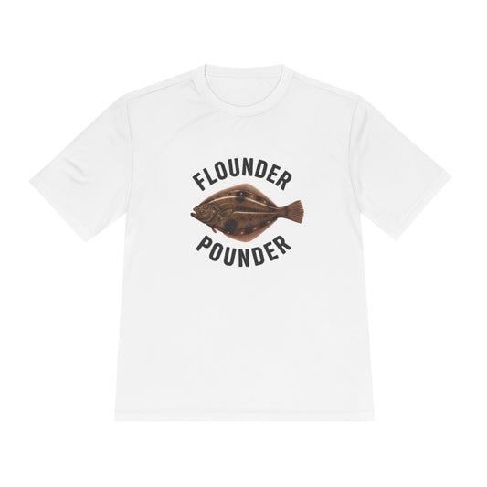 Flounder Pounder Tee - Unisex Moisture Wicking Shirt for Fishing Lovers, Casual Wear, Outdoors, Fun Gift