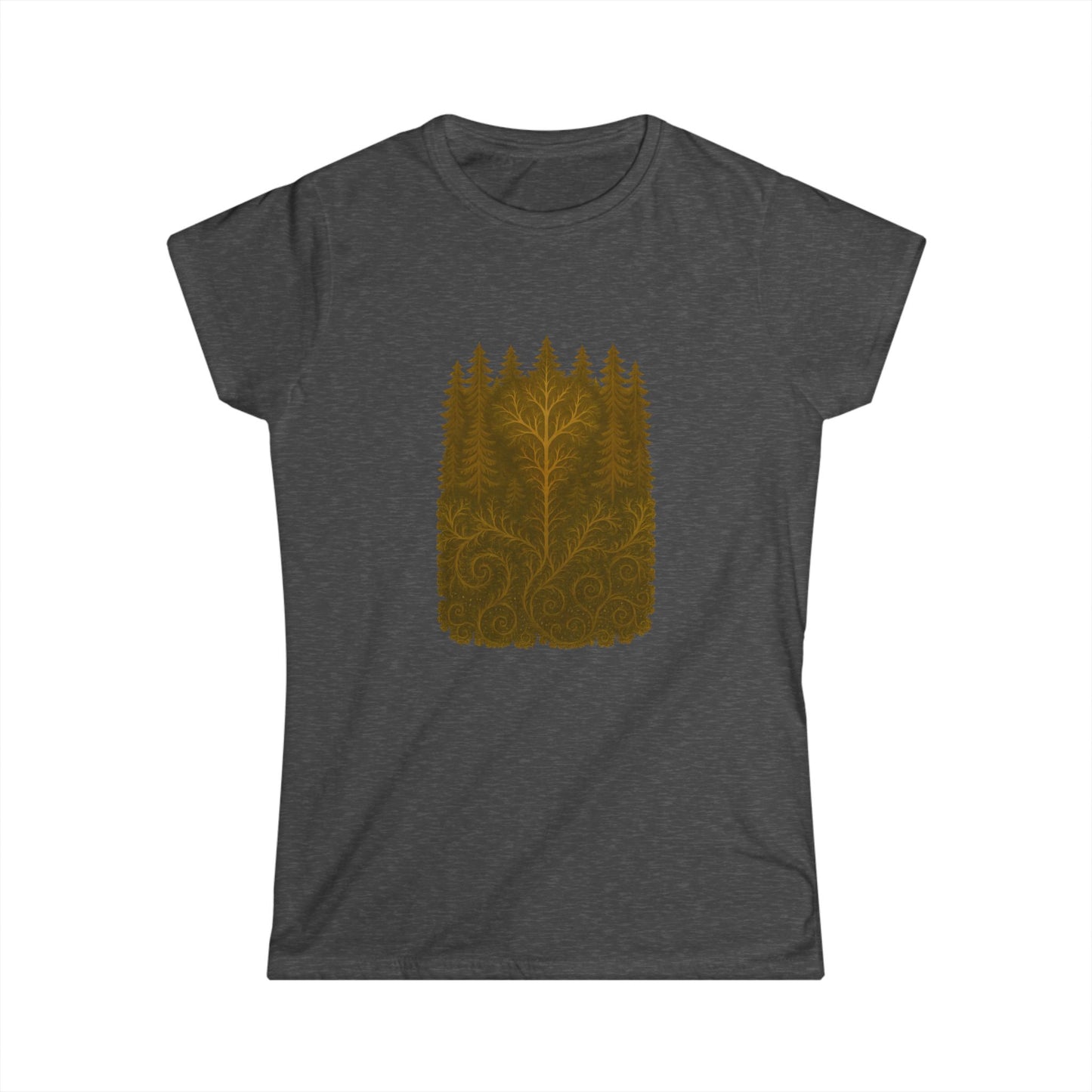 Nature-Inspired Women's Softstyle Tee with Fractal Forest Design, Eco-Friendly Fashion, Perfect for Nature Lovers, Casual Wear, Gift for Her