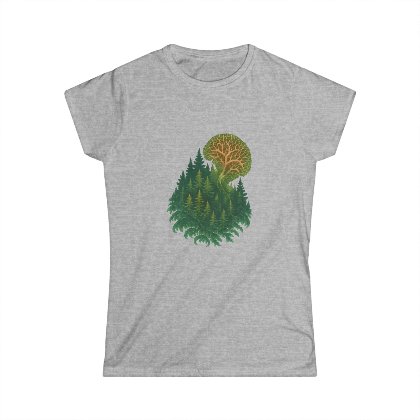 Nature-Inspired Women's Softstyle Tee with Fractal Forest Design, Eco-Friendly Fashion, Perfect for Nature Lovers, Casual Wear, Gift for Her