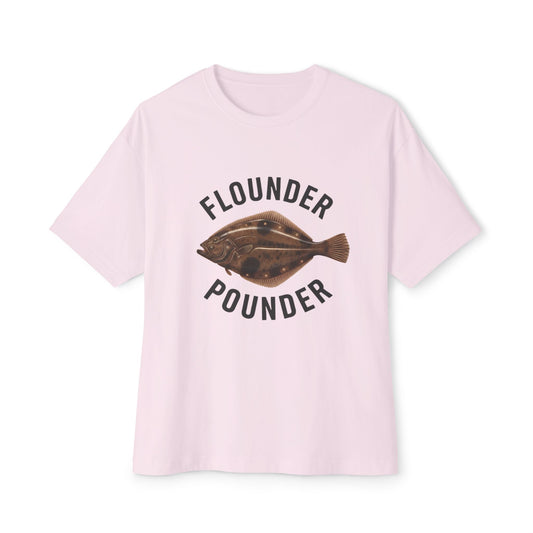 Flounder Pounder Oversized Tee, Casual Summer Tee, Funny Shirt Gift, Seafood Lover Top, Beach Day Attire, Fishing Enthusiast Apparel