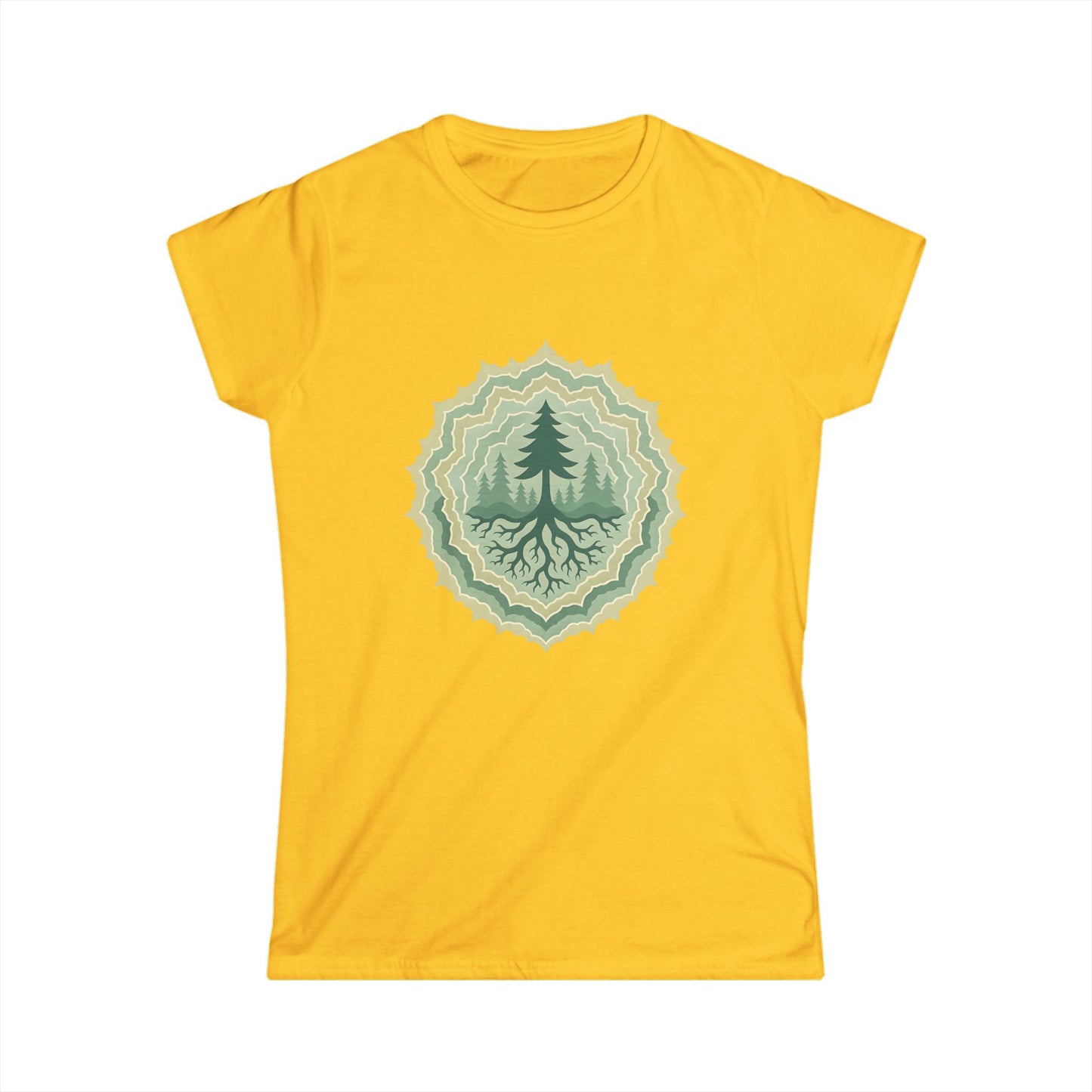 Nature-Inspired Women's Softstyle Tee with Custom and Unique Fractal Forest Design, Eco-Friendly Fashion, Perfect for Nature Lovers, Casual Wear, Gift for Her