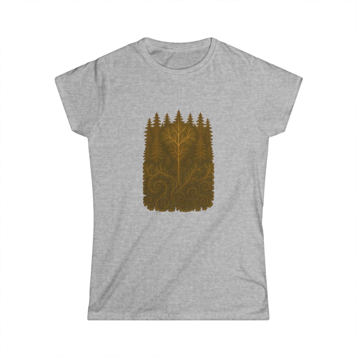 Nature-Inspired Women's Softstyle Tee with Fractal Forest Design, Eco-Friendly Fashion, Perfect for Nature Lovers, Casual Wear, Gift for Her