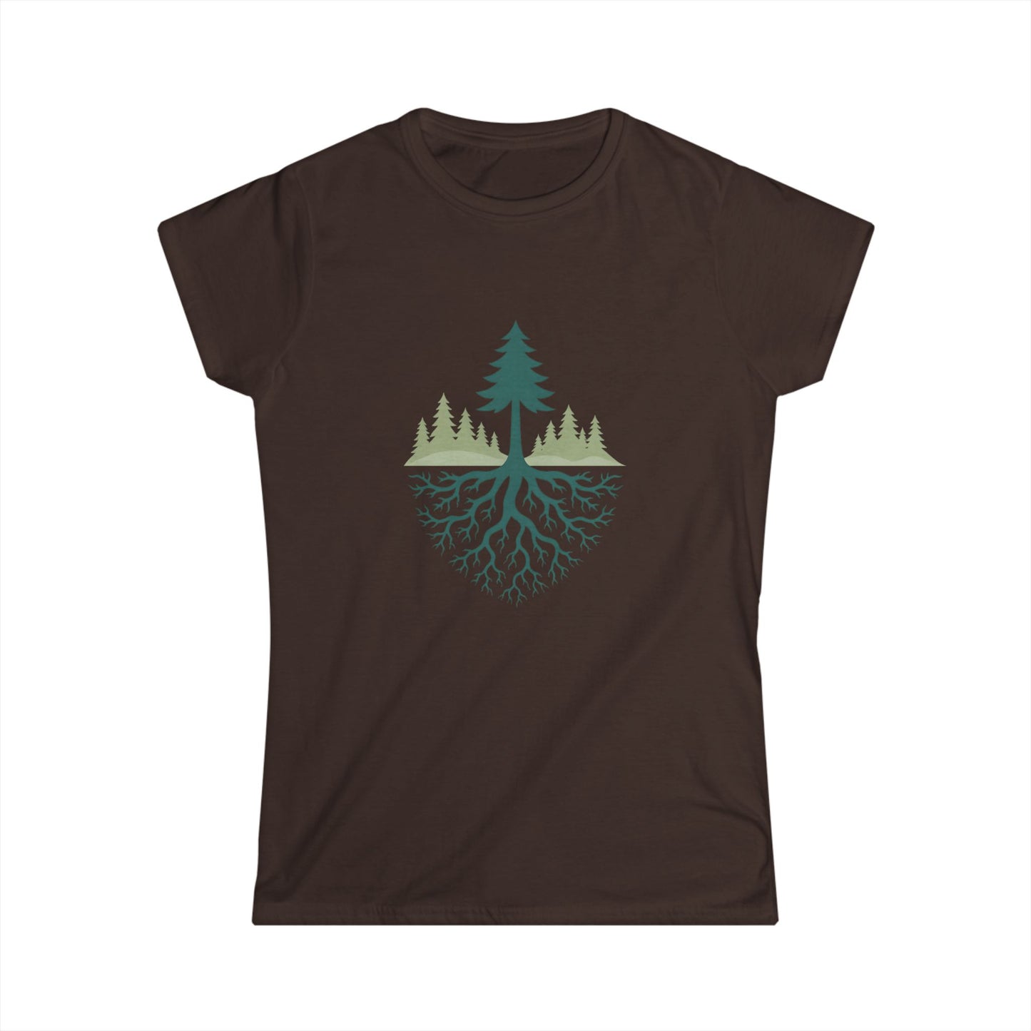 Nature-Inspired Women's Softstyle Tee with Fractal Forest Design, Eco-Friendly Fashion, Perfect for Nature Lovers, Casual Wear, Gift for Her