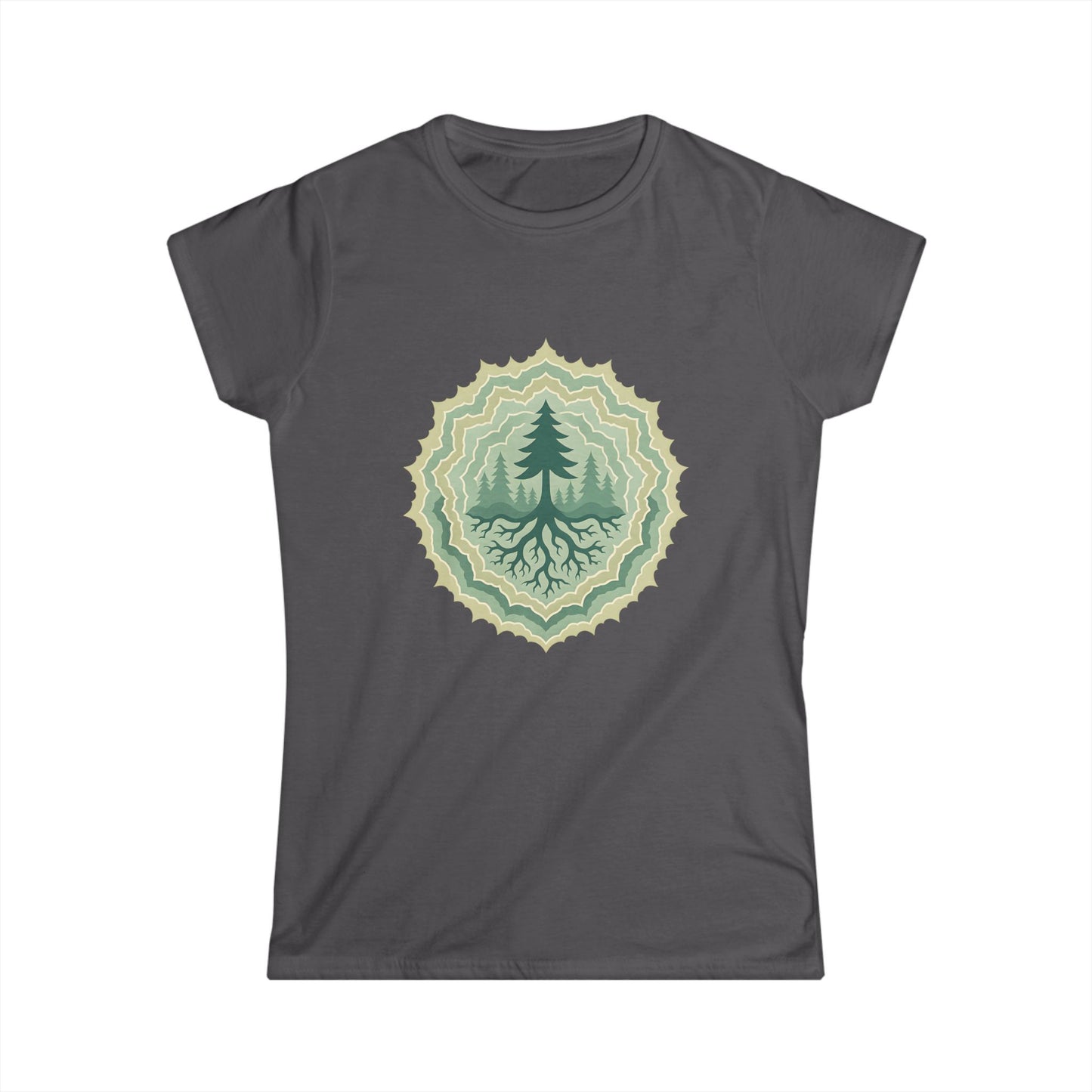 Nature-Inspired Women's Softstyle Tee with Custom and Unique Fractal Forest Design, Eco-Friendly Fashion, Perfect for Nature Lovers, Casual Wear, Gift for Her