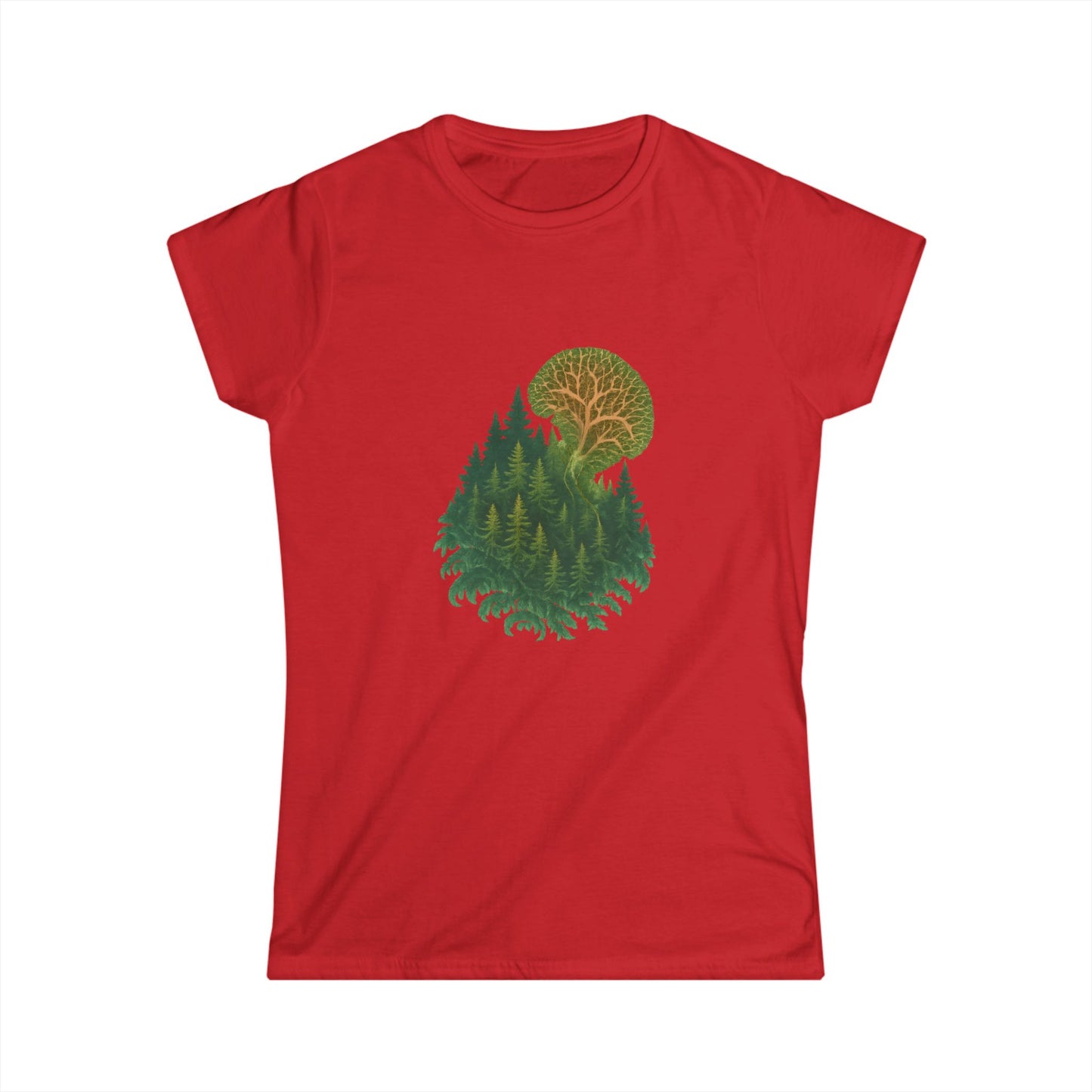 Nature-Inspired Women's Softstyle Tee with Fractal Forest Design, Eco-Friendly Fashion, Perfect for Nature Lovers, Casual Wear, Gift for Her