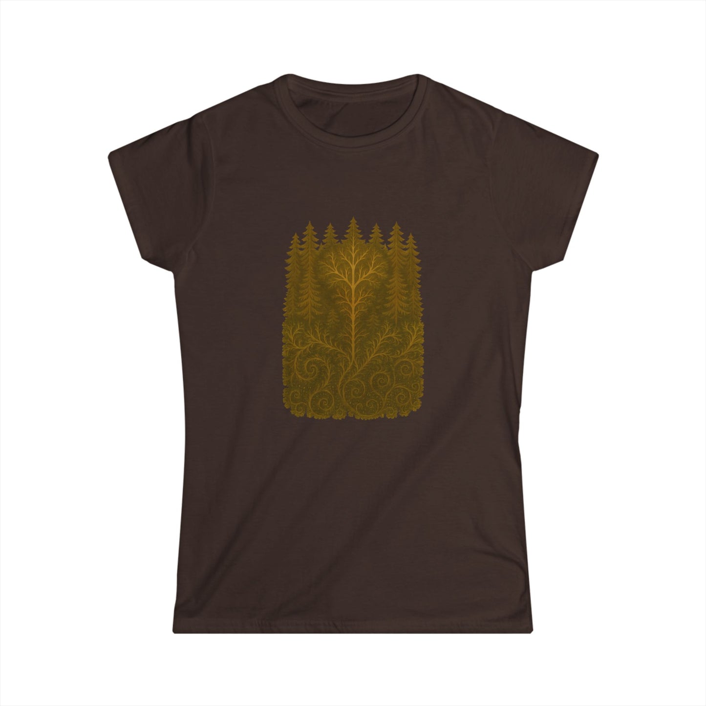 Nature-Inspired Women's Softstyle Tee with Fractal Forest Design, Eco-Friendly Fashion, Perfect for Nature Lovers, Casual Wear, Gift for Her