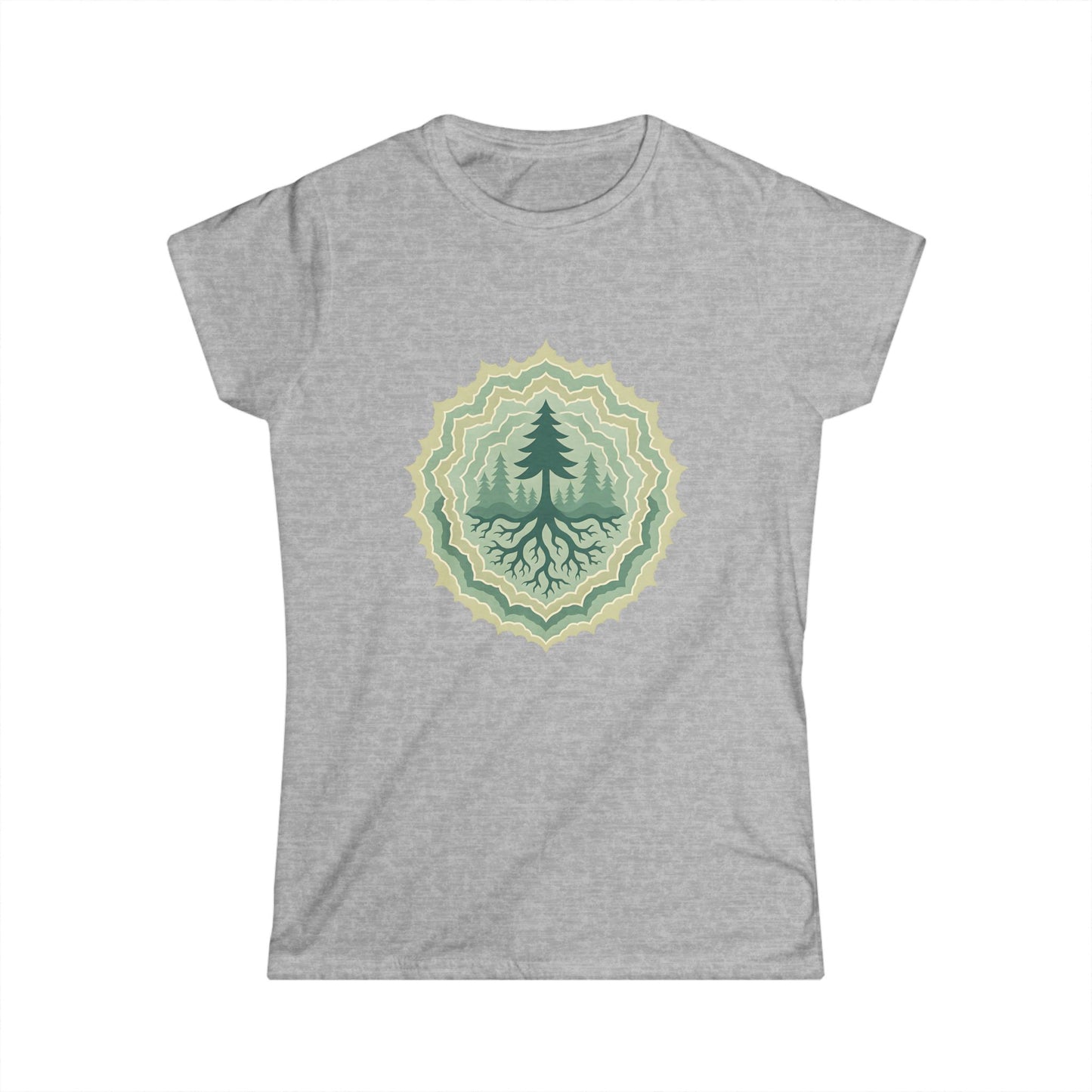 Nature-Inspired Women's Softstyle Tee with Custom and Unique Fractal Forest Design, Eco-Friendly Fashion, Perfect for Nature Lovers, Casual Wear, Gift for Her