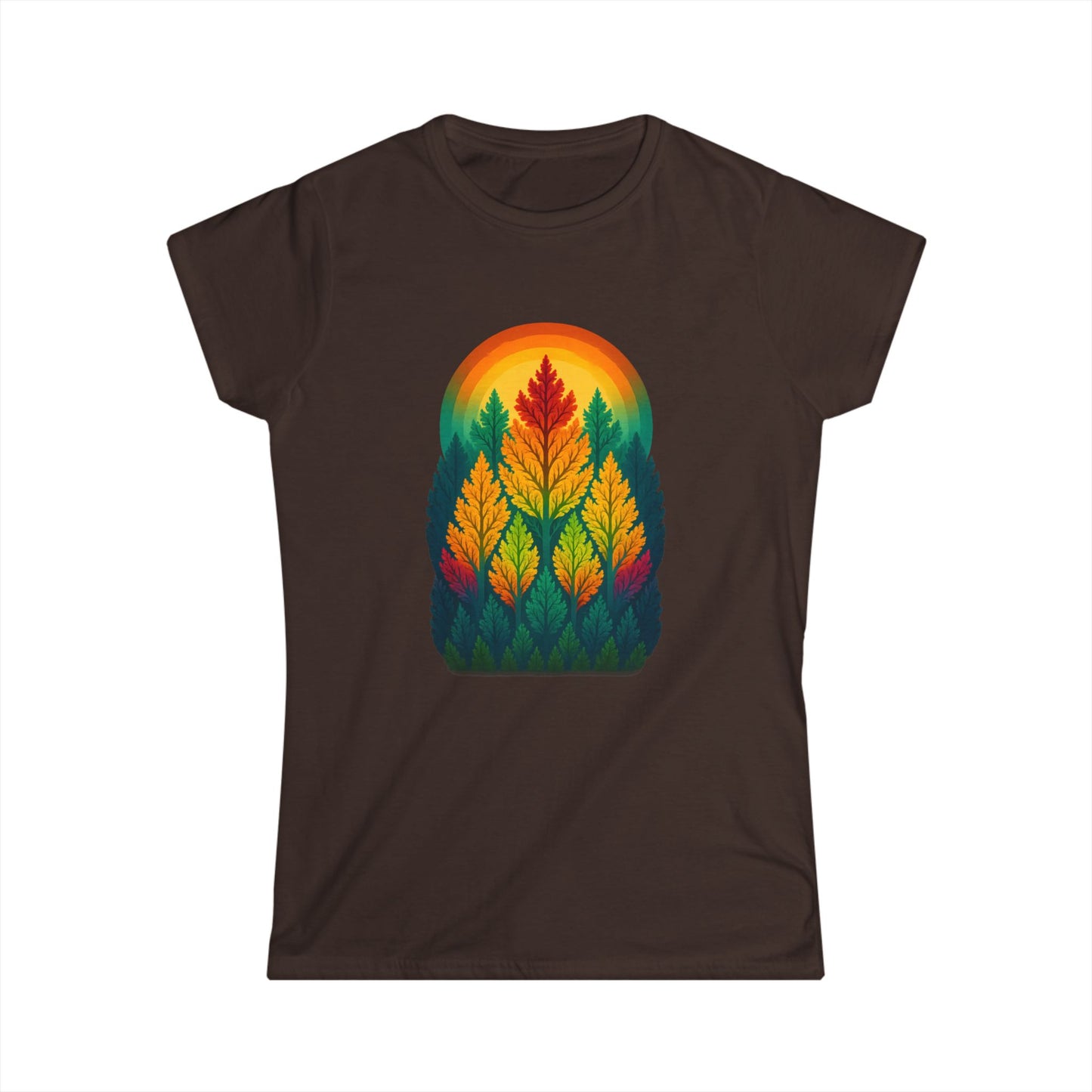 Nature-Inspired Women's Softstyle Tee with Fractal Forest Design, Eco-Friendly Fashion, Perfect for Nature Lovers, Casual Wear, Gift for Her