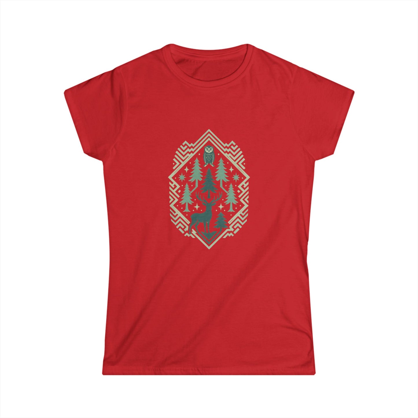 Nature-Inspired Women's Softstyle Tee with Fractal Forest Design, Eco-Friendly Fashion, Perfect for Nature Lovers, Casual Wear, Gift for Her