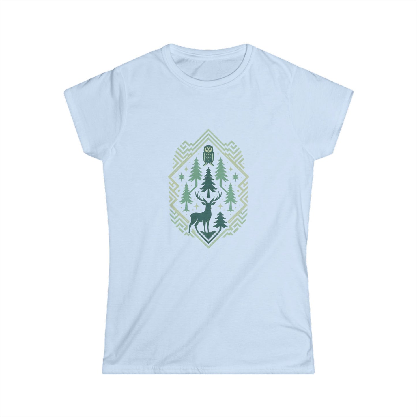 Nature-Inspired Women's Softstyle Tee with Fractal Forest Design, Eco-Friendly Fashion, Perfect for Nature Lovers, Casual Wear, Gift for Her