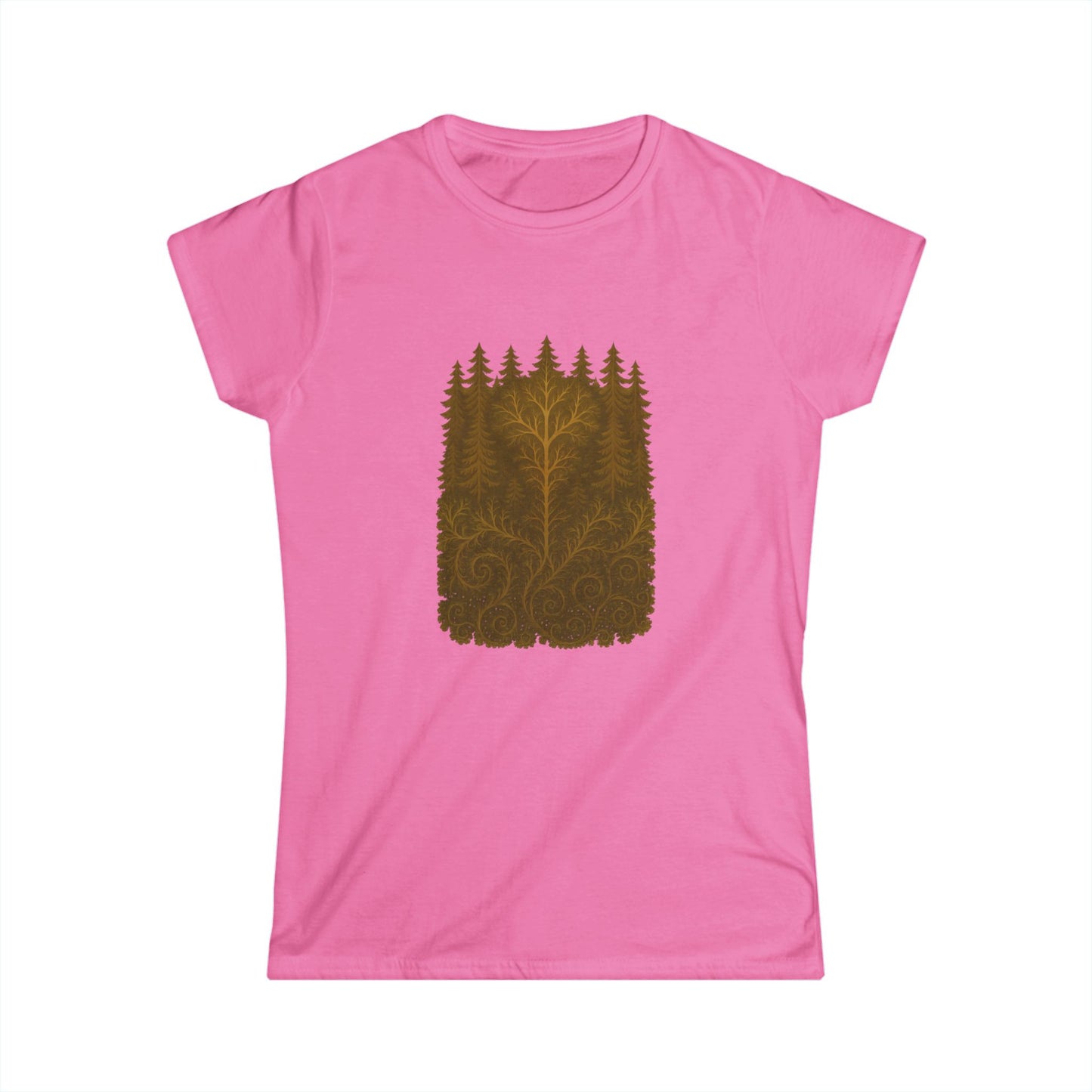Nature-Inspired Women's Softstyle Tee with Fractal Forest Design, Eco-Friendly Fashion, Perfect for Nature Lovers, Casual Wear, Gift for Her