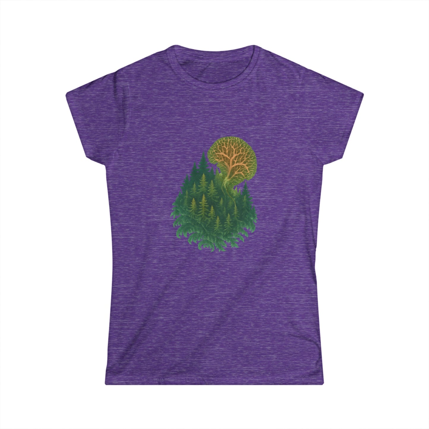 Nature-Inspired Women's Softstyle Tee with Fractal Forest Design, Eco-Friendly Fashion, Perfect for Nature Lovers, Casual Wear, Gift for Her