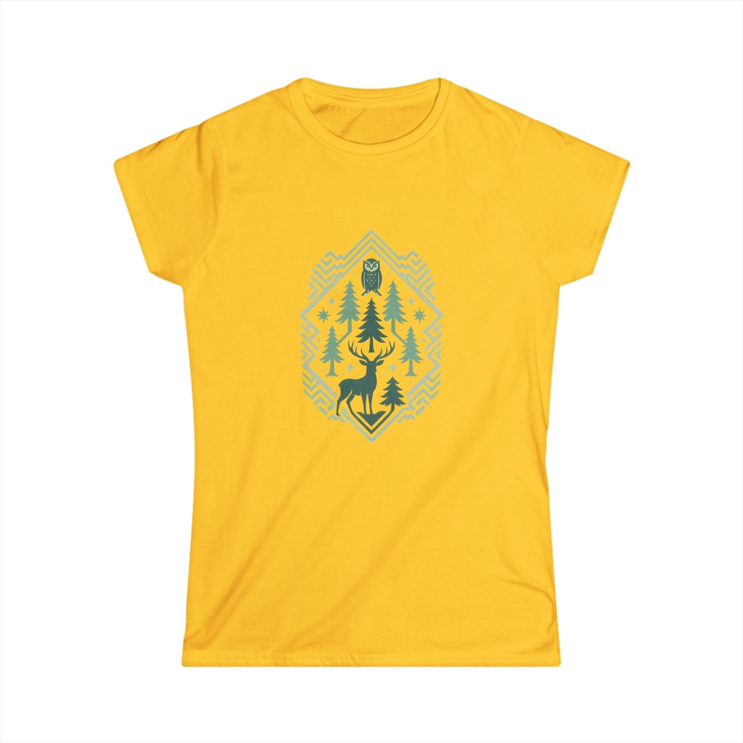 Nature-Inspired Women's Softstyle Tee with Fractal Forest Design, Eco-Friendly Fashion, Perfect for Nature Lovers, Casual Wear, Gift for Her