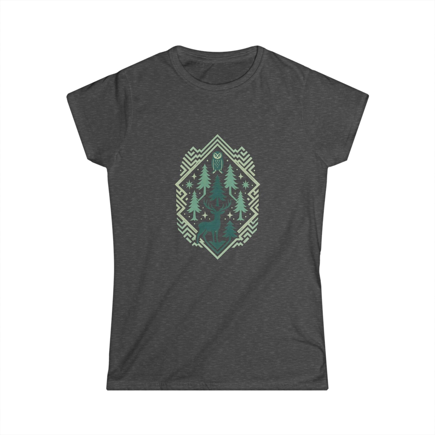 Nature-Inspired Women's Softstyle Tee with Fractal Forest Design, Eco-Friendly Fashion, Perfect for Nature Lovers, Casual Wear, Gift for Her