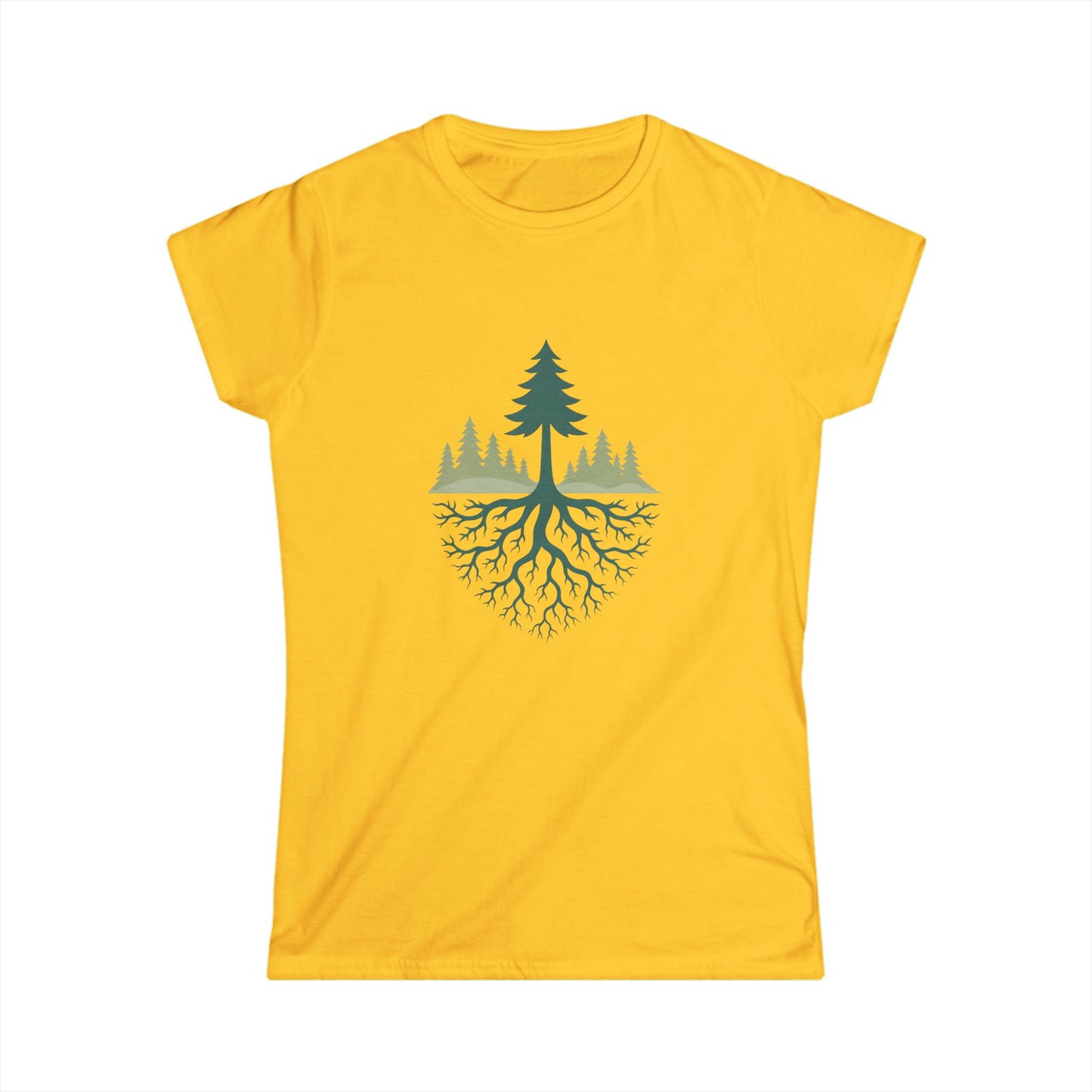 Nature-Inspired Women's Softstyle Tee with Fractal Forest Design, Eco-Friendly Fashion, Perfect for Nature Lovers, Casual Wear, Gift for Her