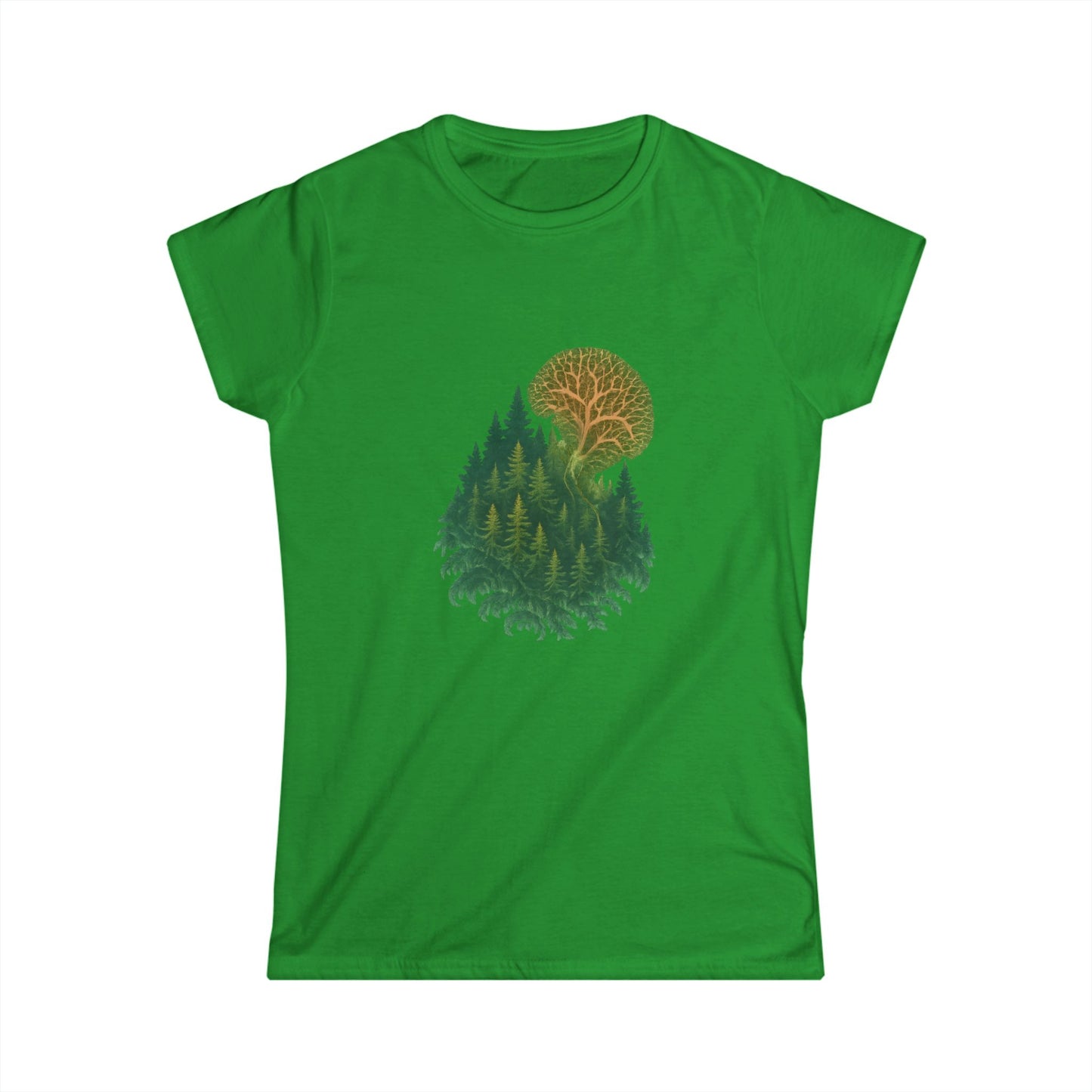 Nature-Inspired Women's Softstyle Tee with Fractal Forest Design, Eco-Friendly Fashion, Perfect for Nature Lovers, Casual Wear, Gift for Her