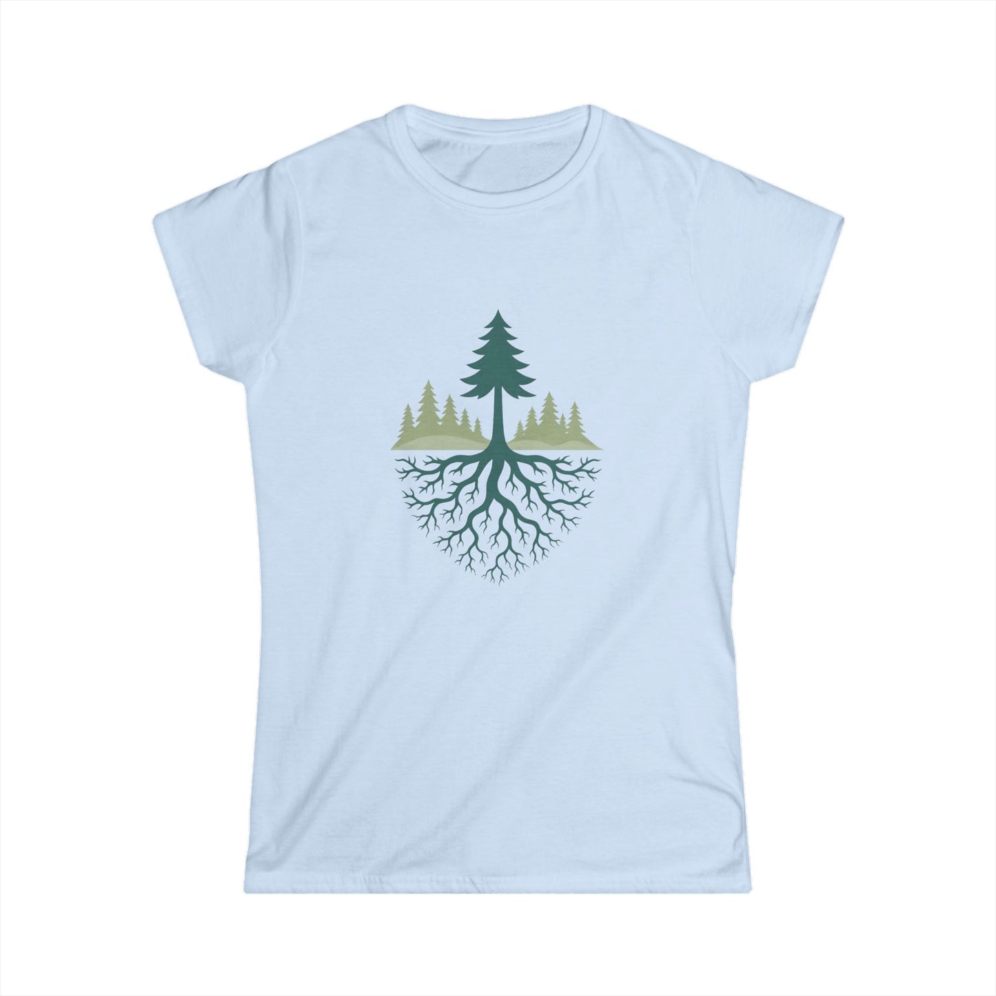 Nature-Inspired Women's Softstyle Tee with Fractal Forest Design, Eco-Friendly Fashion, Perfect for Nature Lovers, Casual Wear, Gift for Her