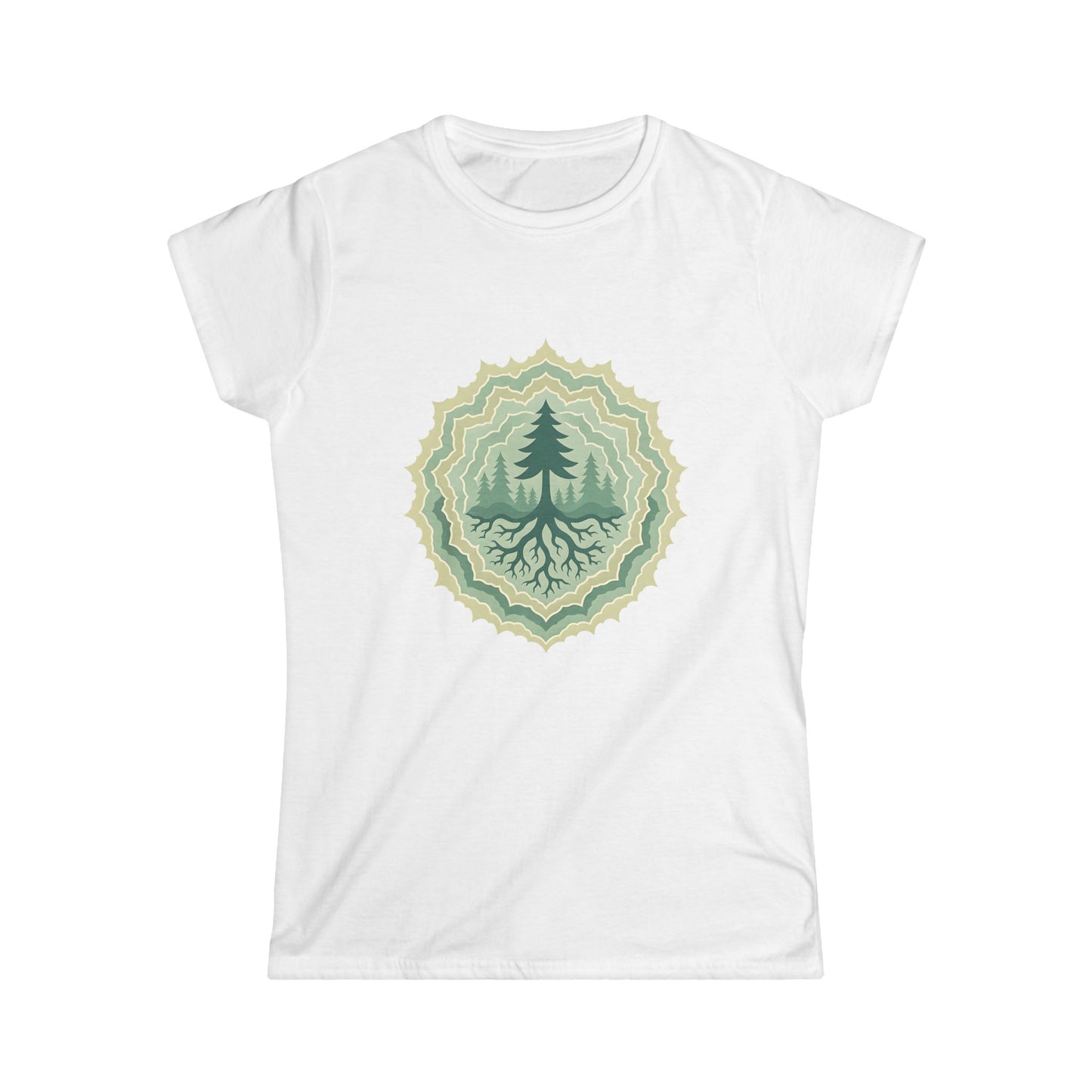 Nature-Inspired Women's Softstyle Tee with Custom and Unique Fractal Forest Design, Eco-Friendly Fashion, Perfect for Nature Lovers, Casual Wear, Gift for Her