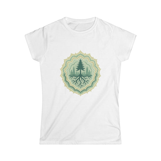 Nature-Inspired Women's Softstyle Tee with Custom and Unique Fractal Forest Design, Eco-Friendly Fashion, Perfect for Nature Lovers, Casual Wear, Gift for Her