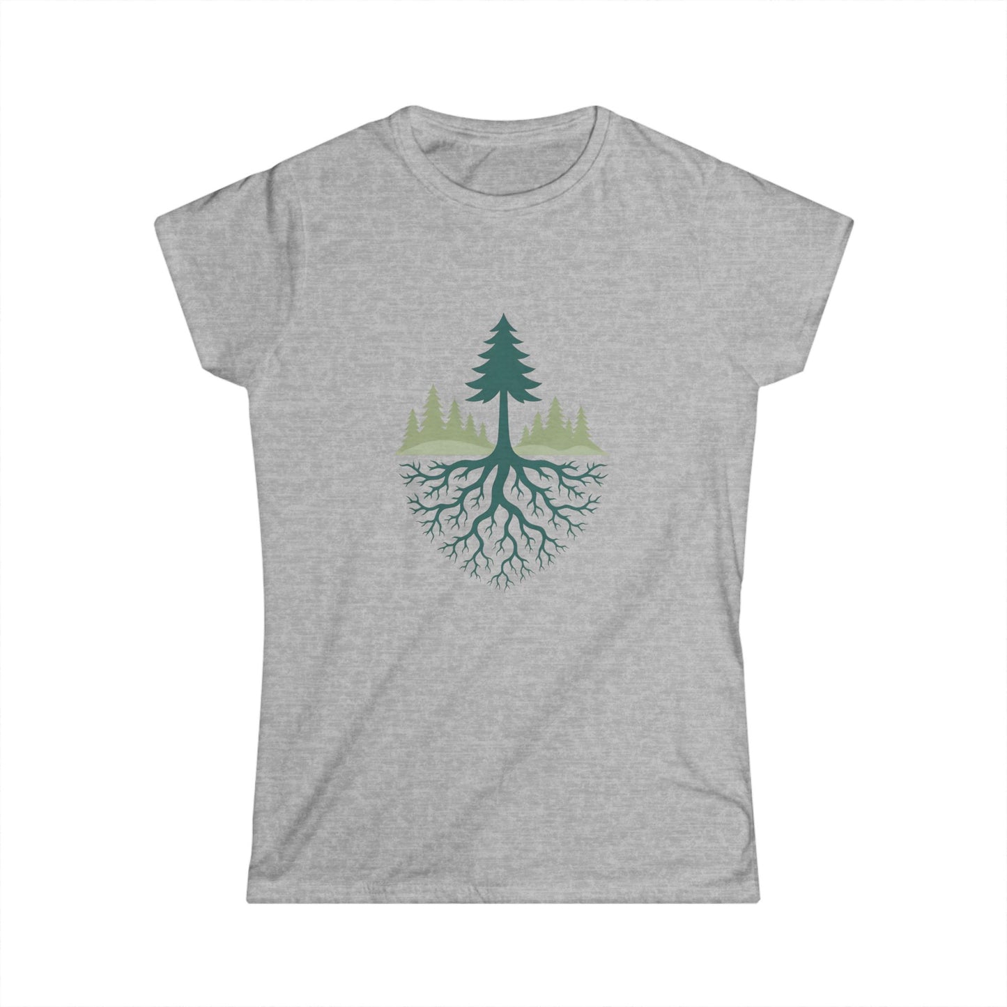 Nature-Inspired Women's Softstyle Tee with Fractal Forest Design, Eco-Friendly Fashion, Perfect for Nature Lovers, Casual Wear, Gift for Her