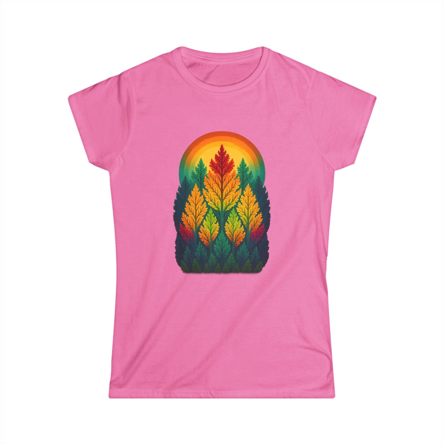 Nature-Inspired Women's Softstyle Tee with Fractal Forest Design, Eco-Friendly Fashion, Perfect for Nature Lovers, Casual Wear, Gift for Her